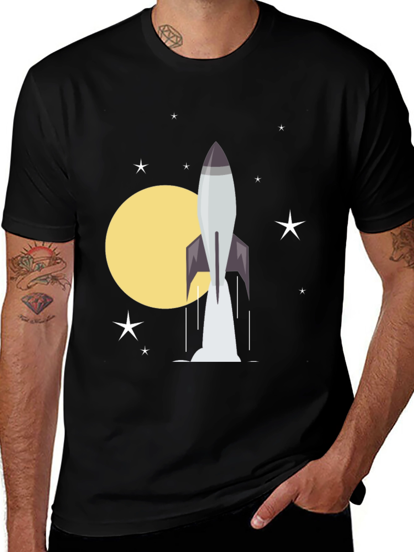 Variant 18 of Rocket Launch Graphic Tee - Black Cotton T-Shirt