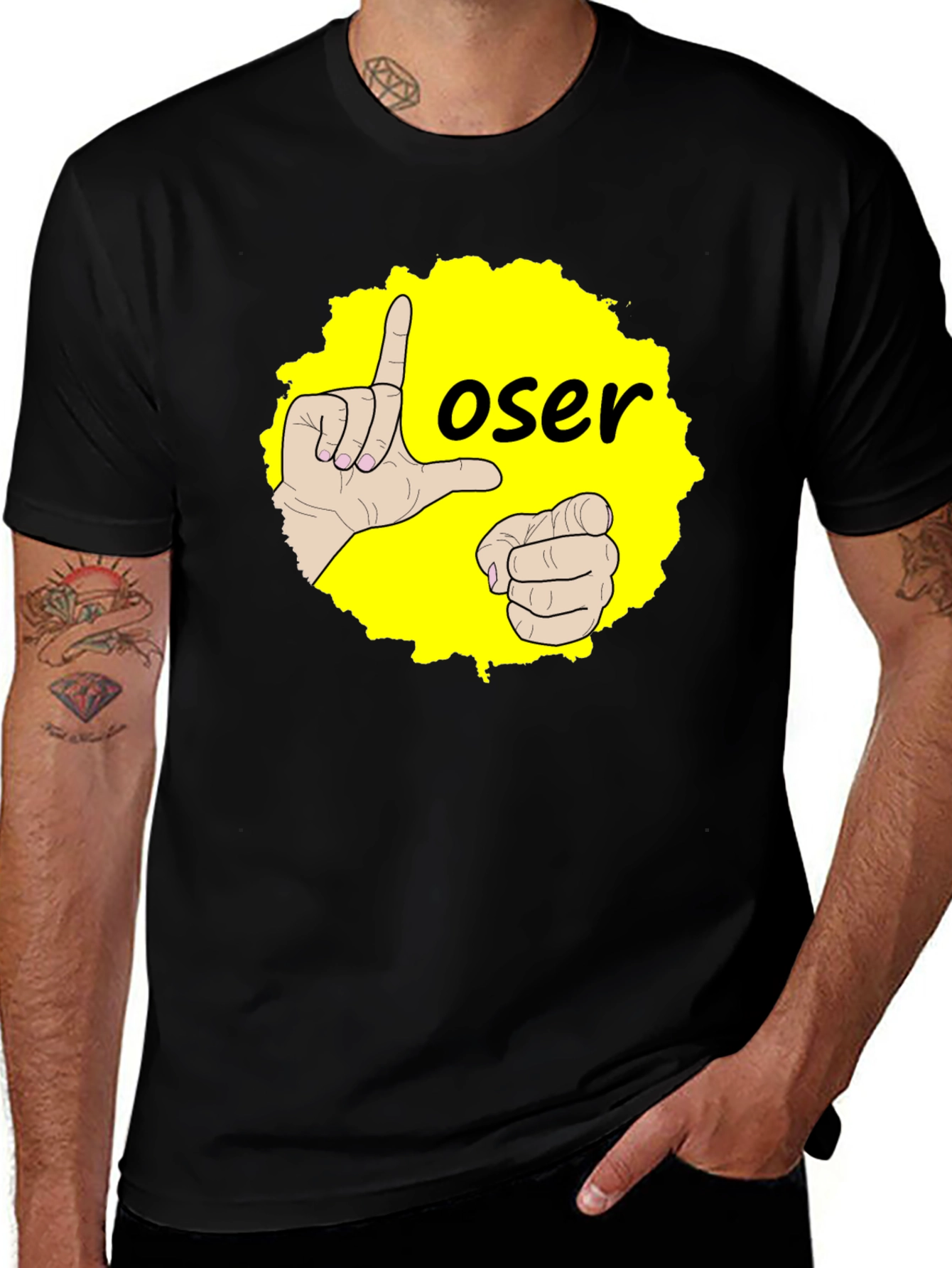 Variant 3 of Funny Loser Hand Gesture Graphic Tee - Black
