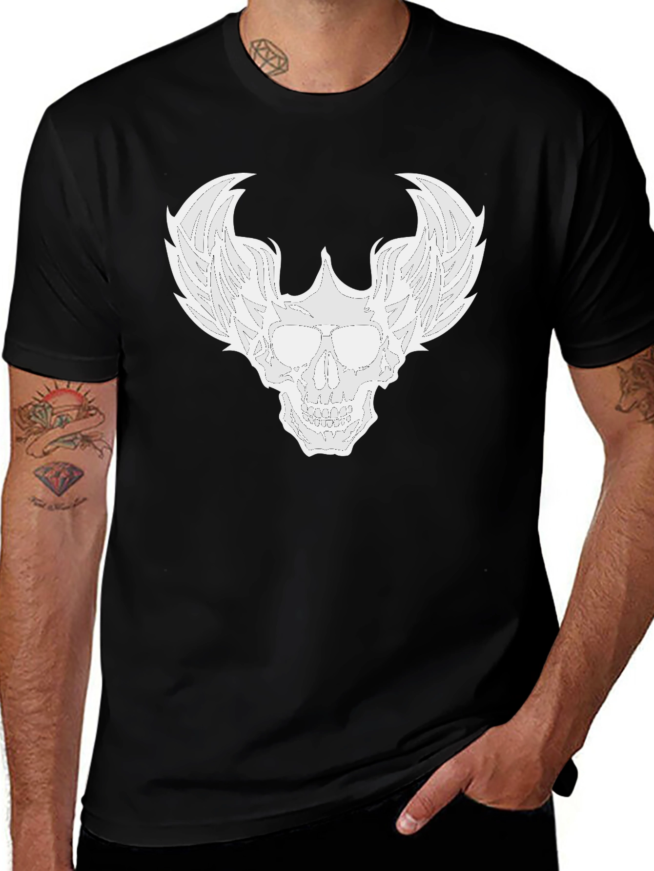 Variant 15 of Winged Skull Graphic Tee - Men's Black T-Shirt