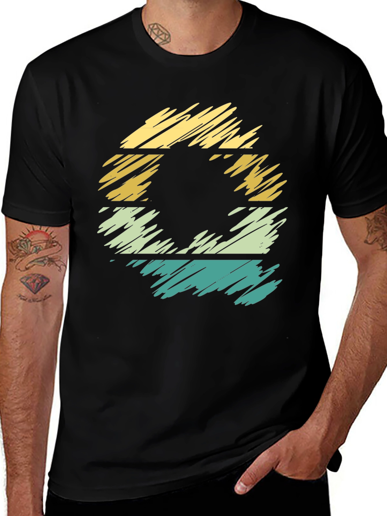 Variant 24 of Retro Style Black T-Shirt with Striped Graphic