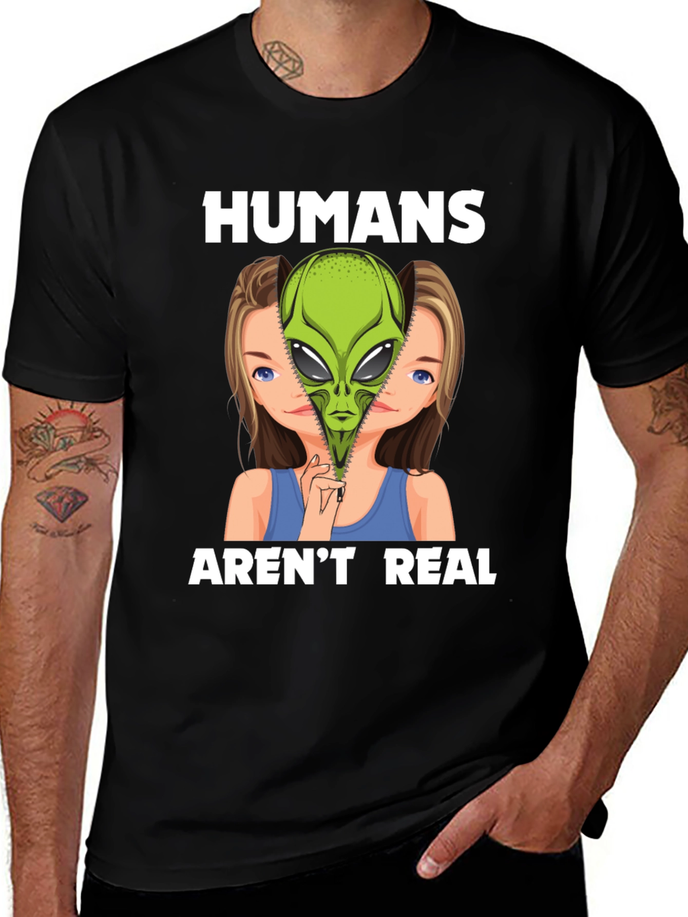 Variant 4 of Humans Aren't Real Alien Graphic T-Shirt
