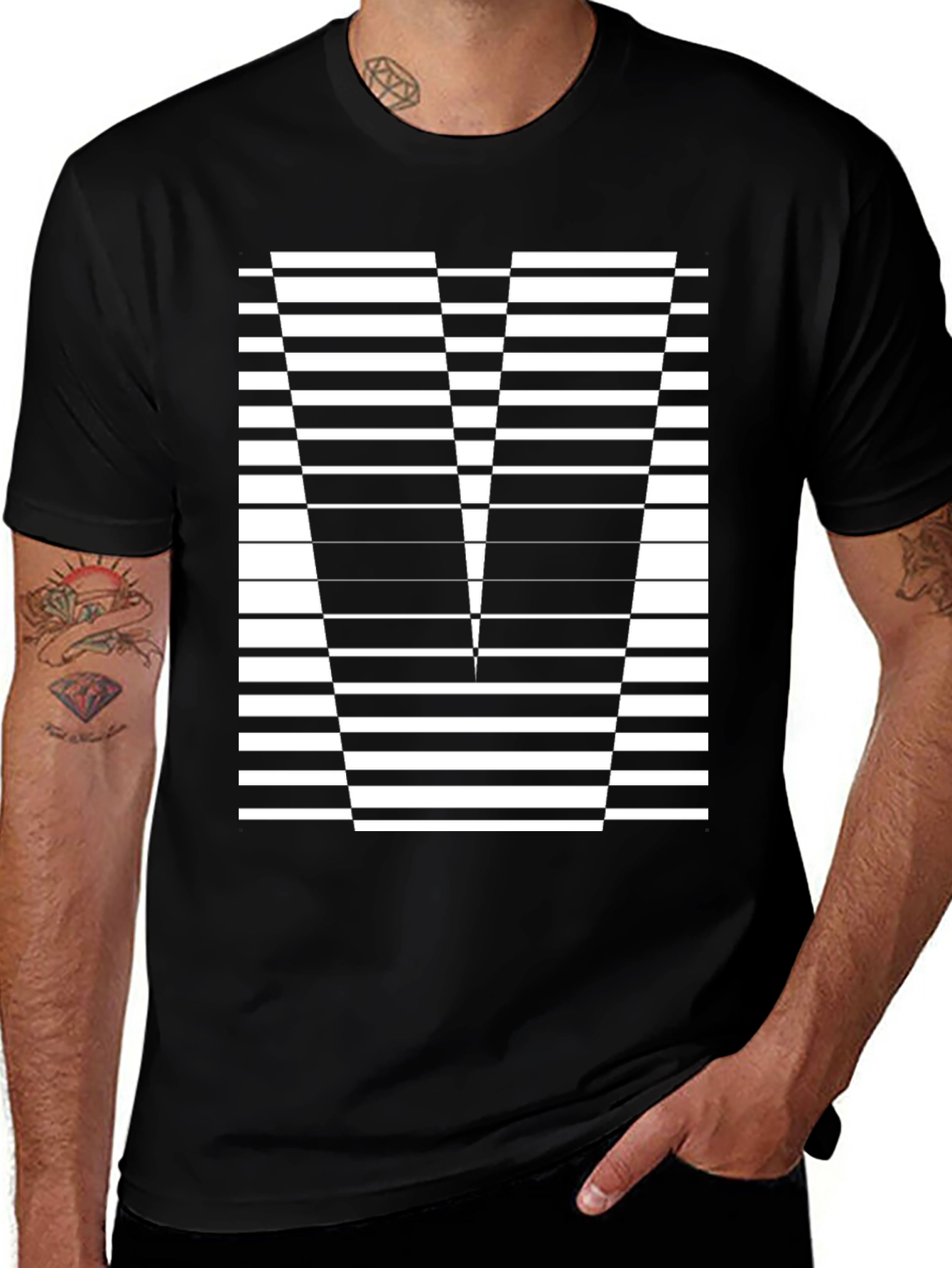 Variant 2 of Abstract Striped V-Neck Black T-Shirt