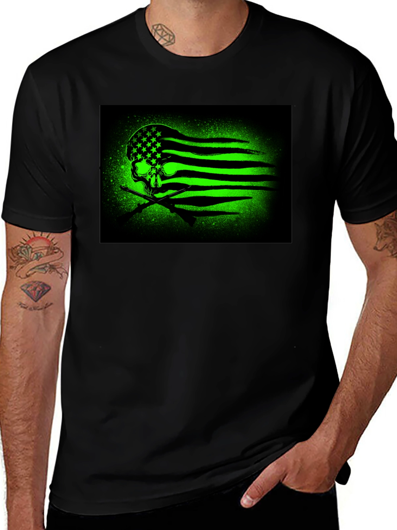 Variant 16 of Skull American Flag Graphic Tee - Black