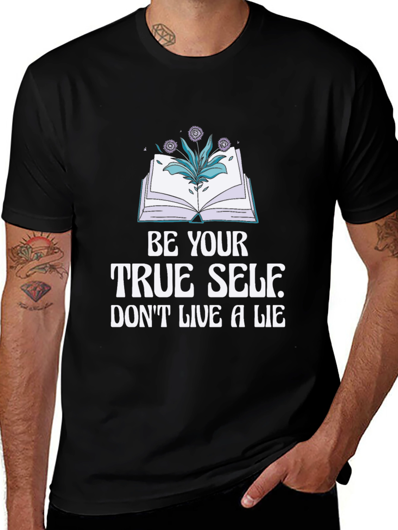 Variant 6 of Be Your True Self Graphic Tee - Empowering Book & Floral Design