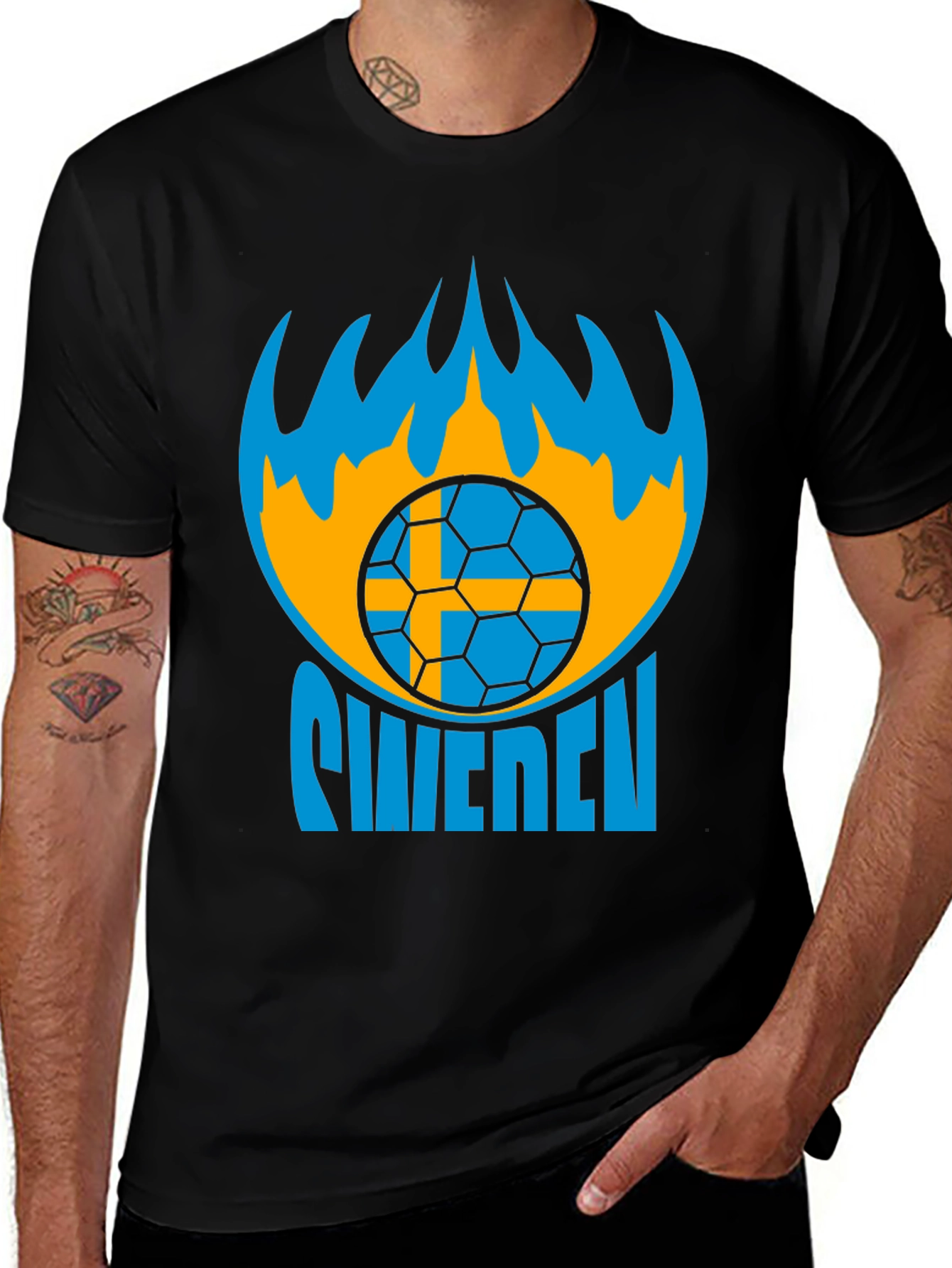 Sweden Soccer T-Shirt - Black Graphic Tee