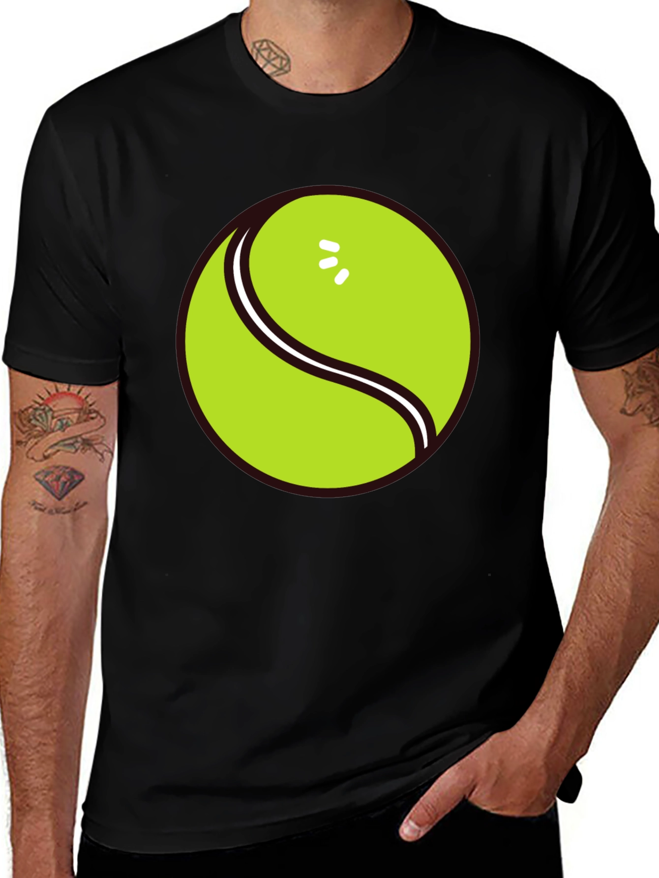 Variant 11 of Tennis Ball Graphic Tee - Black Cotton T-Shirt