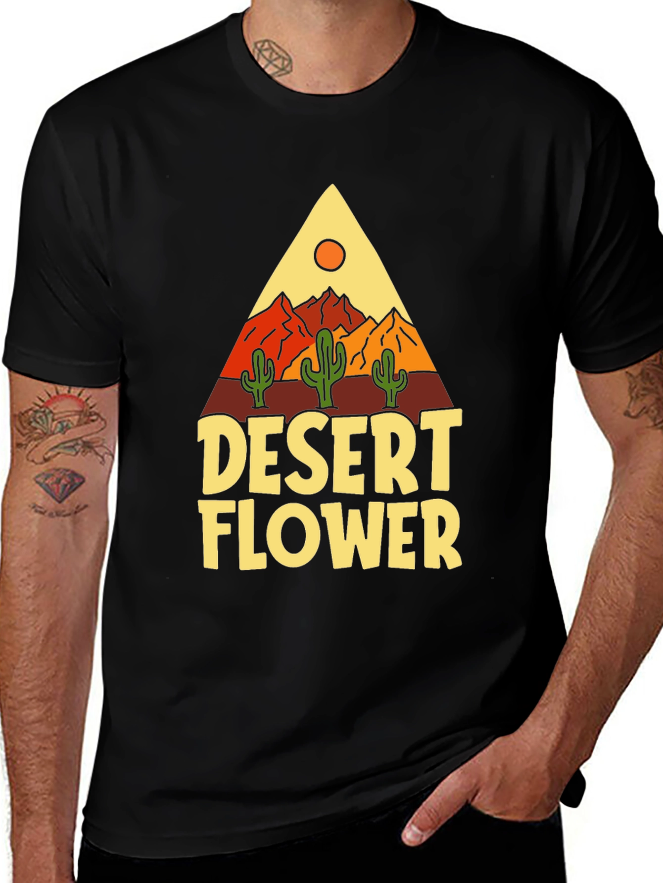 Variant 25 of Desert Flower Graphic Tee - Black Cotton T-Shirt