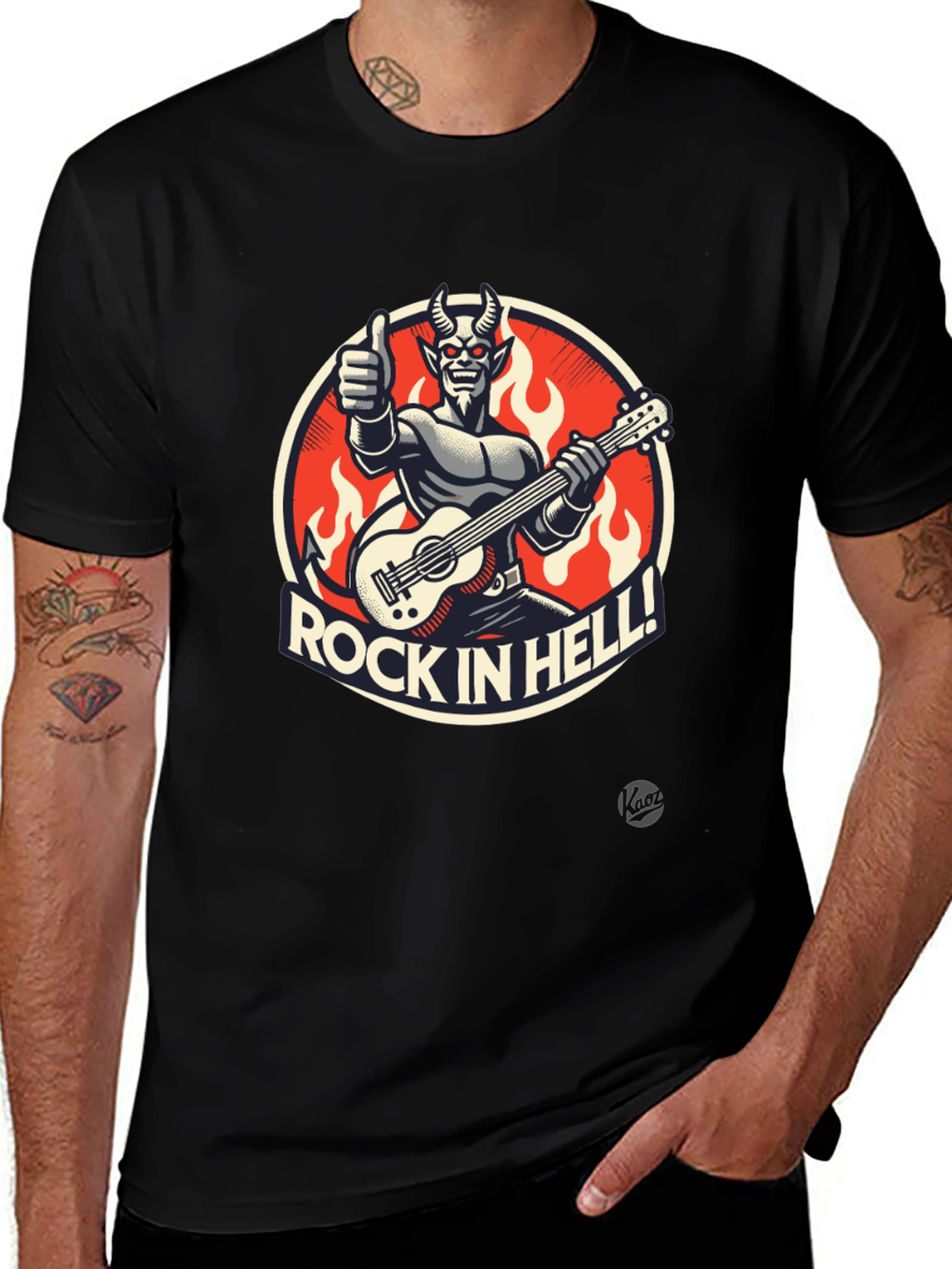 Variant 28 of Rock in Hell Black T-Shirt - Devil Guitarist Design