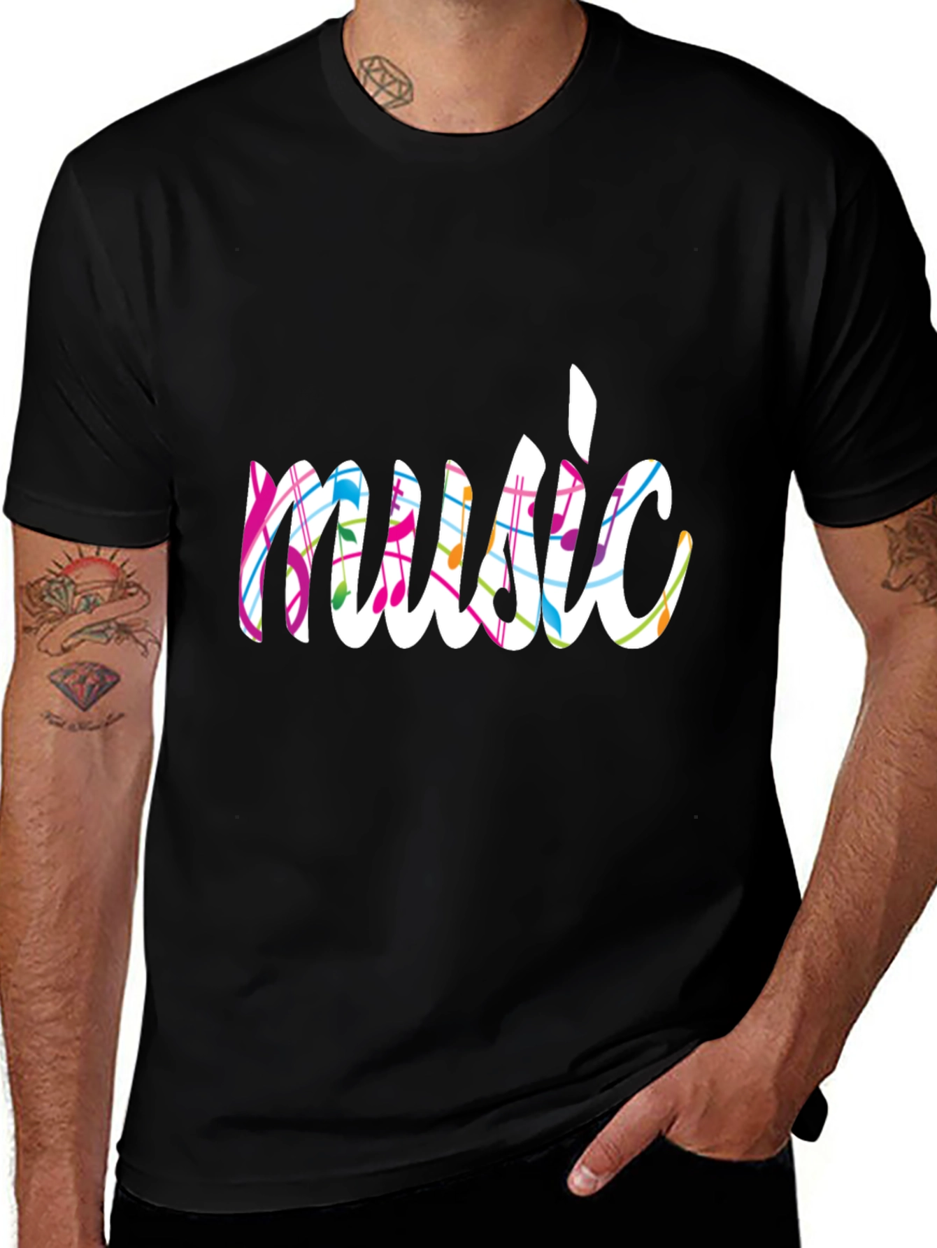 Variant 9 of Music Notes Graphic Black T-Shirt
