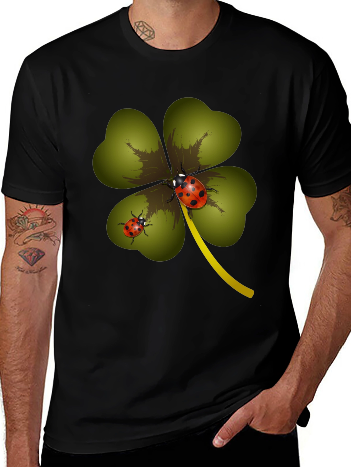 Variant 3 of Lucky Clover & Ladybug Graphic Tee - Soft Black Cotton Shirt