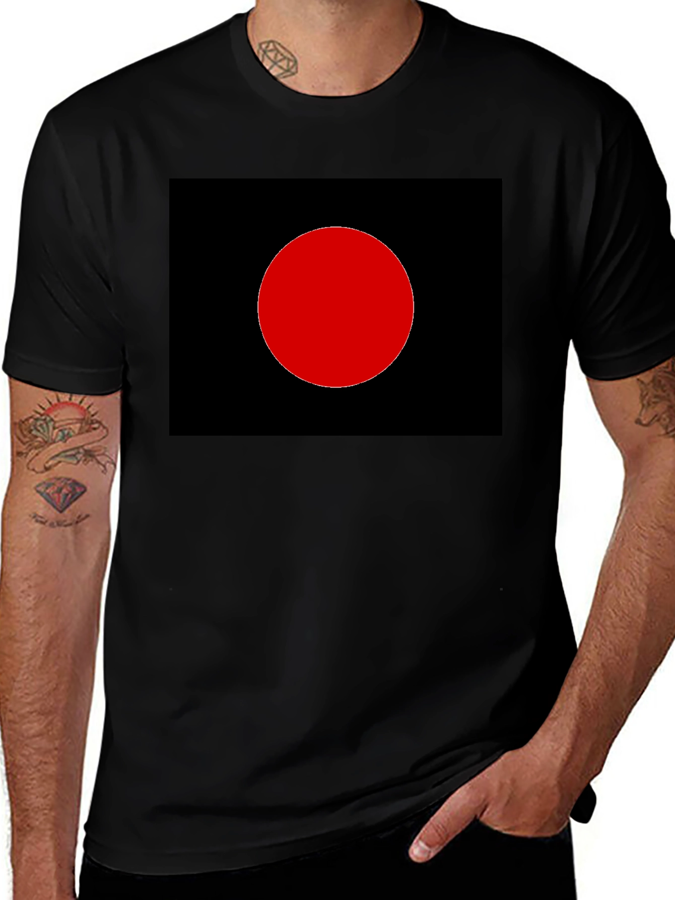 Black Minimalist Black T-Shirt - Red Circle Graphic main image