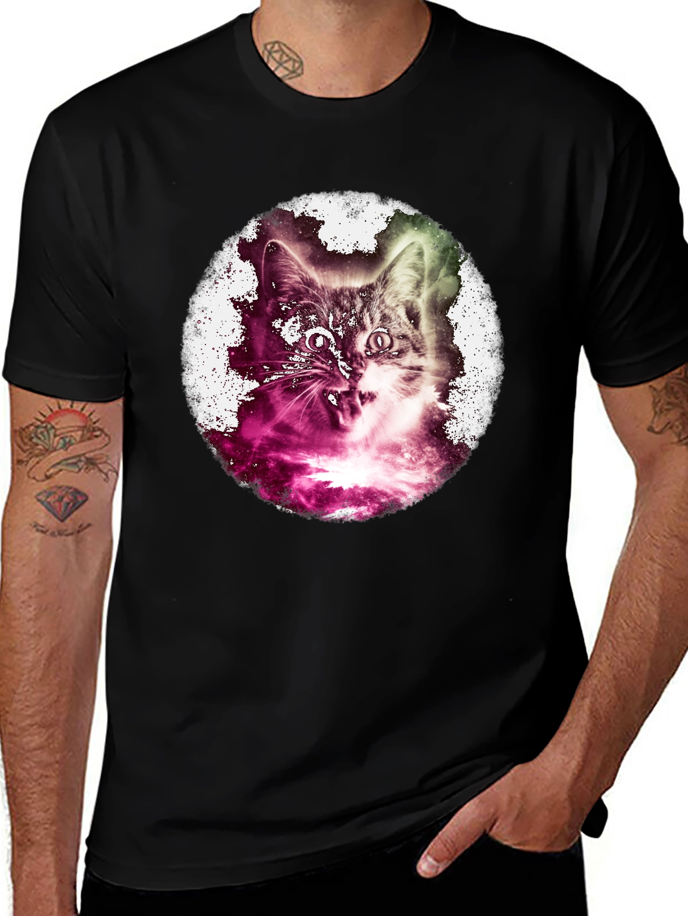 Variant 10 of Cosmic Cat Graphic Black T-Shirt
