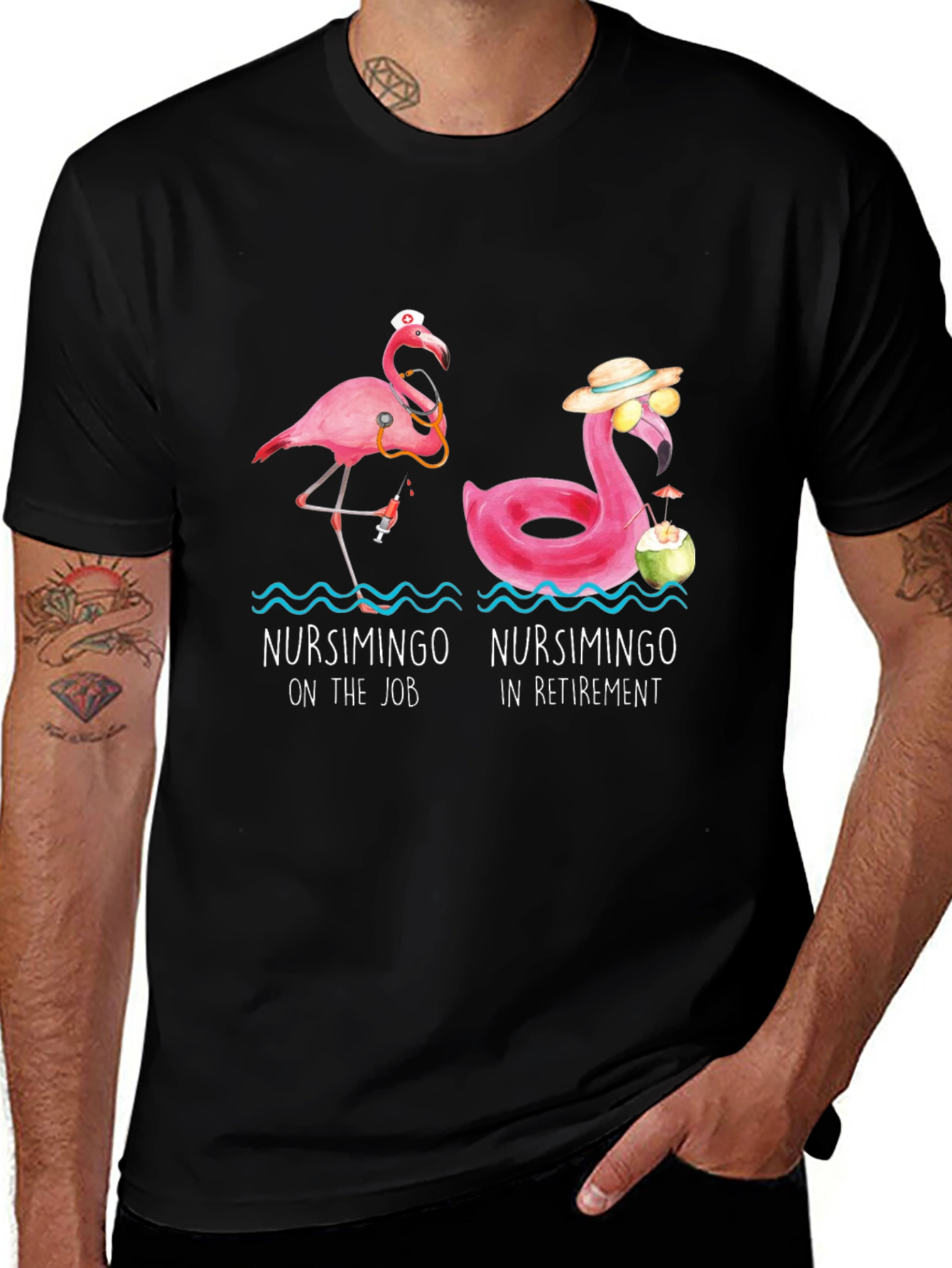 Variant 29 of Nurse Flamingo T-Shirt: Retirement & On the Job
