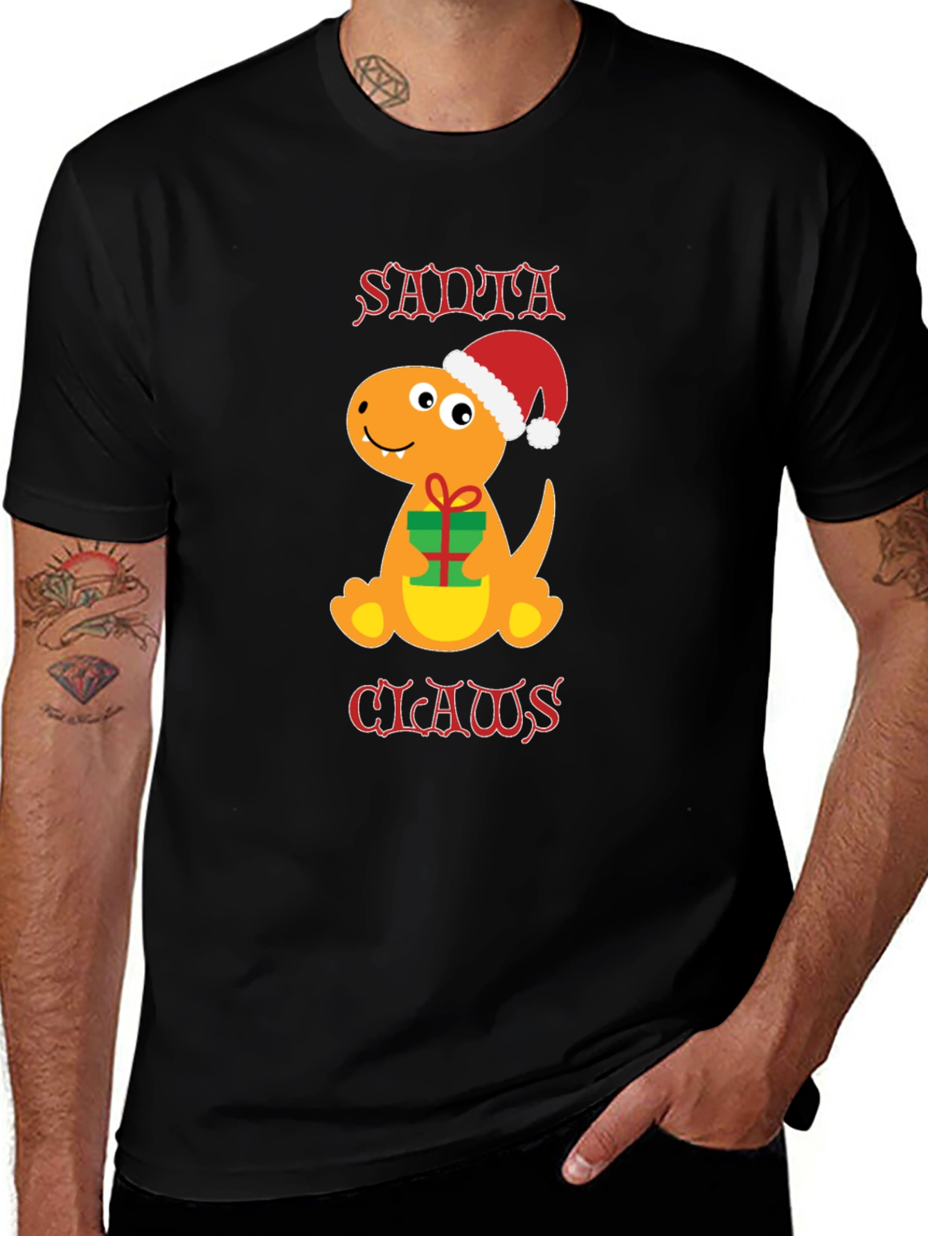 Santa Claws Dinosaur Christmas T-Shirt