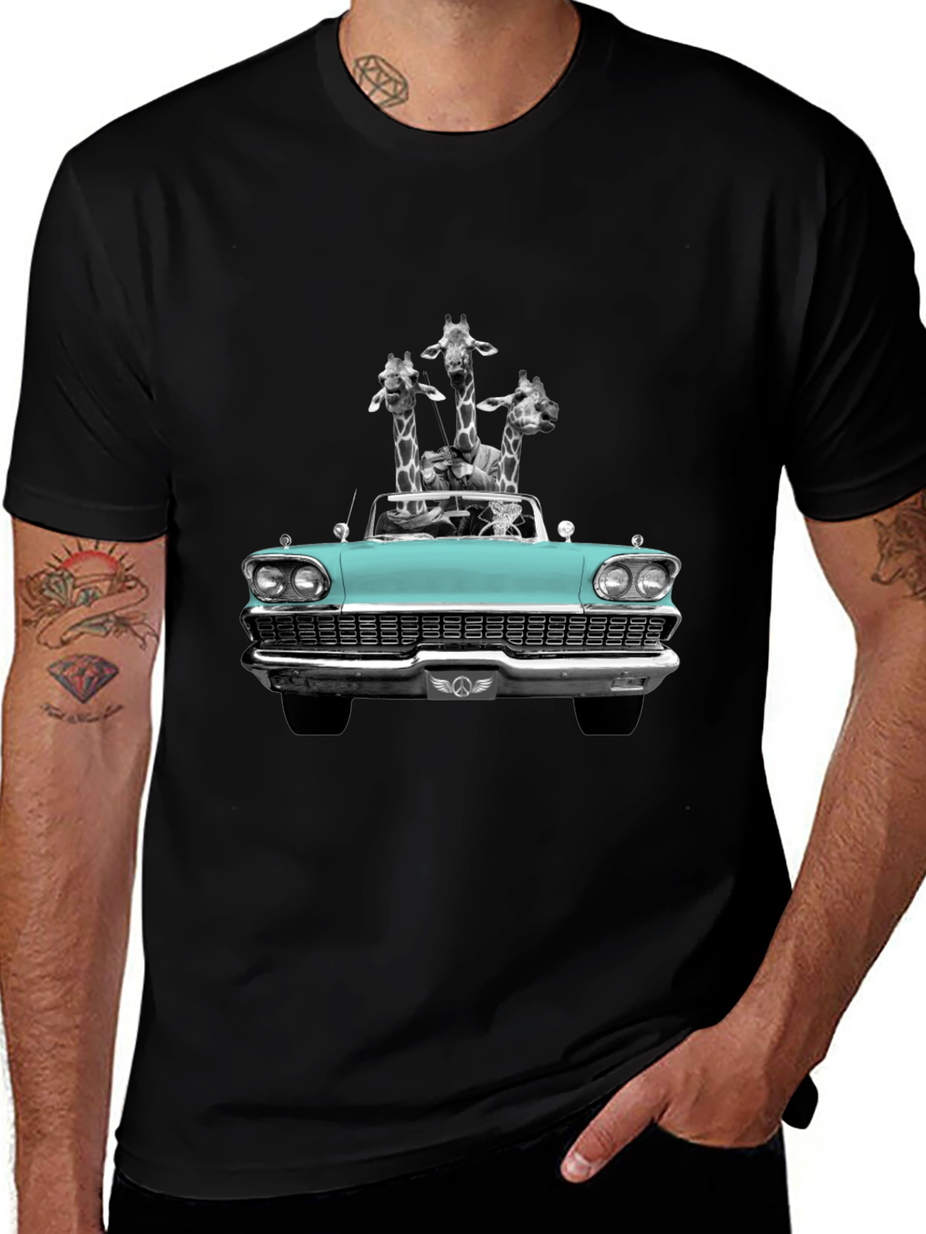 Variant 20 of Giraffe Car T-Shirt - Quirky Graphic Tee
