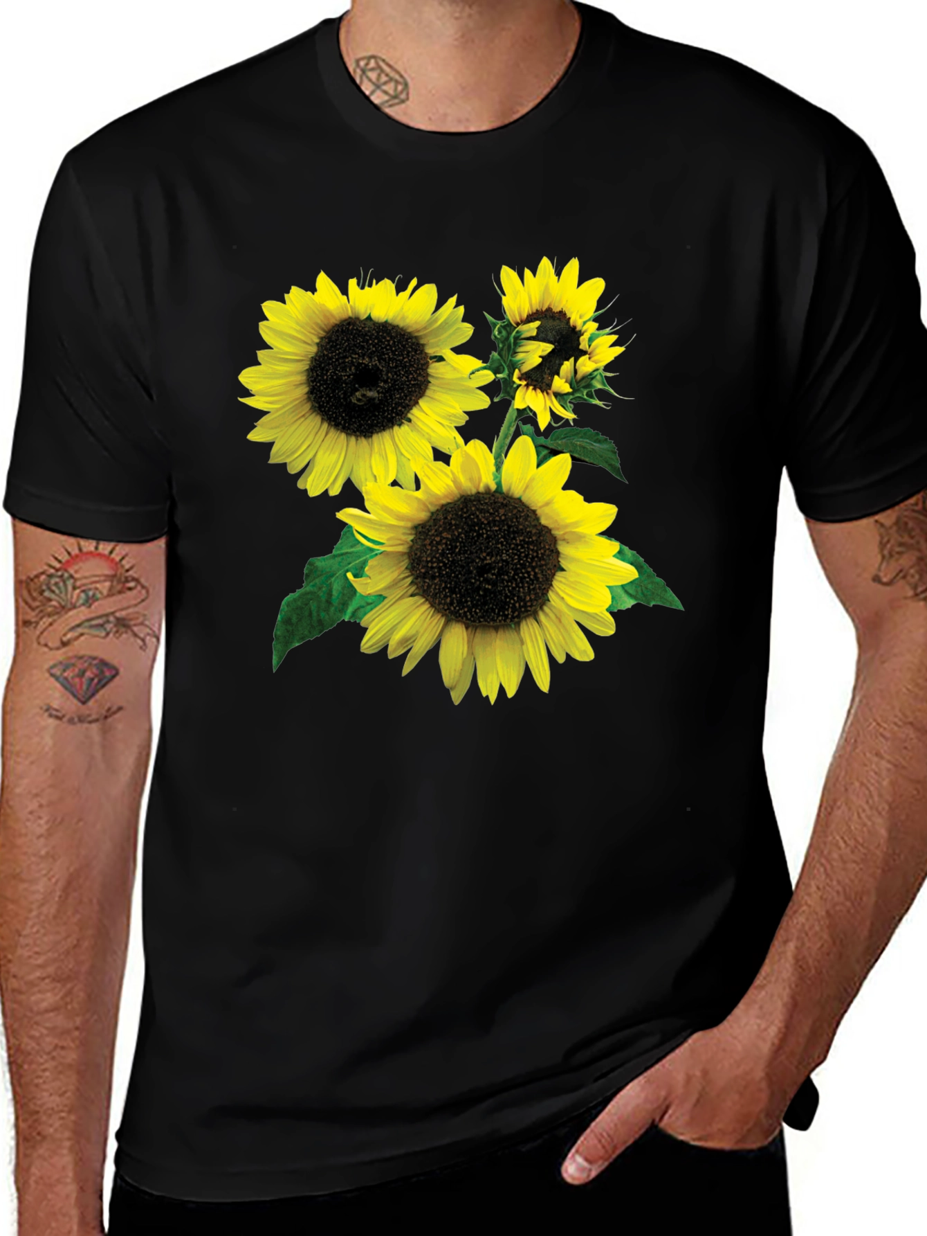 Variant 9 of Sunflower Graphic Tee - Stylish Black T-Shirt