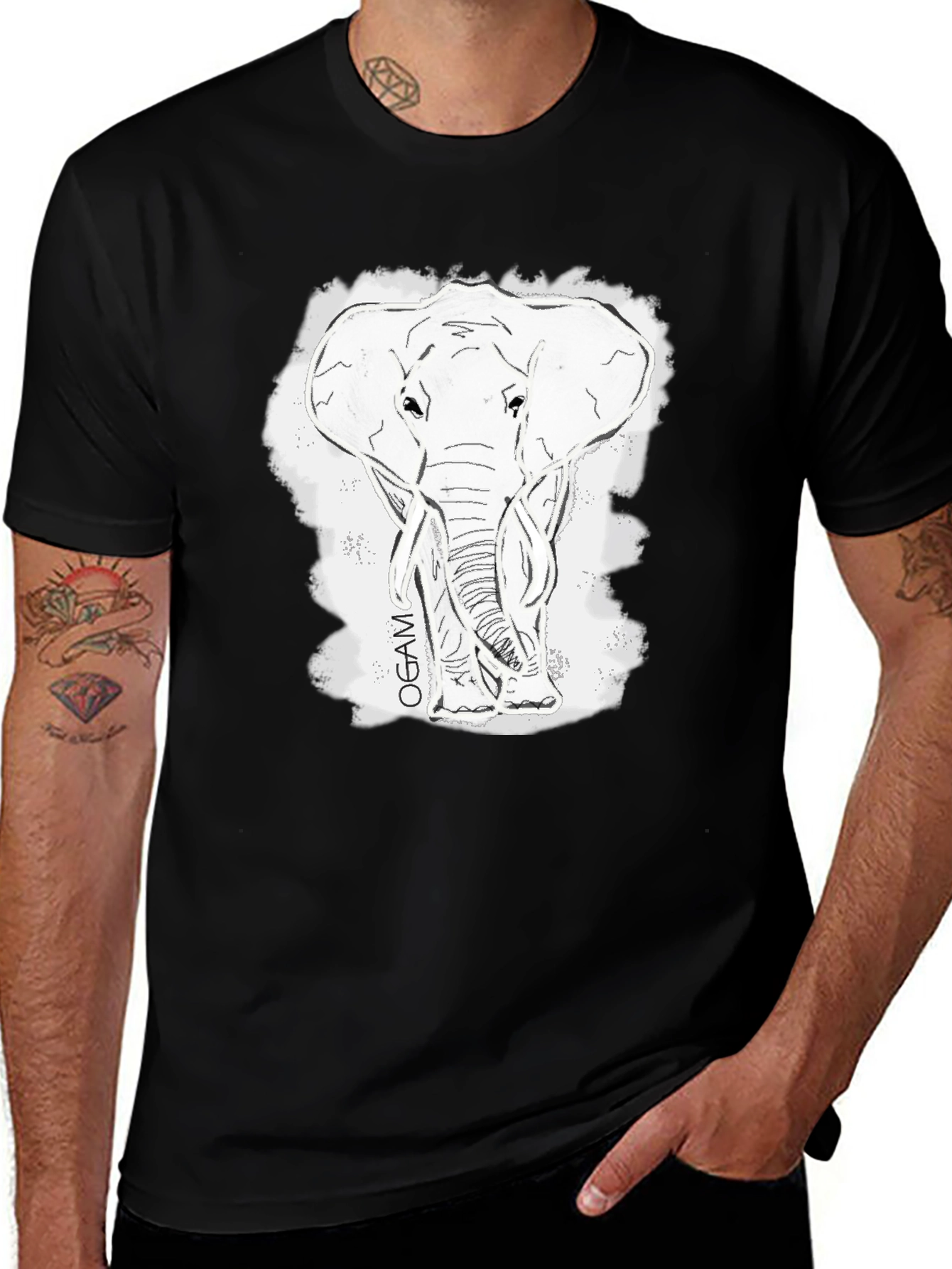 Variant 22 of Elephant Sketch Black T-Shirt