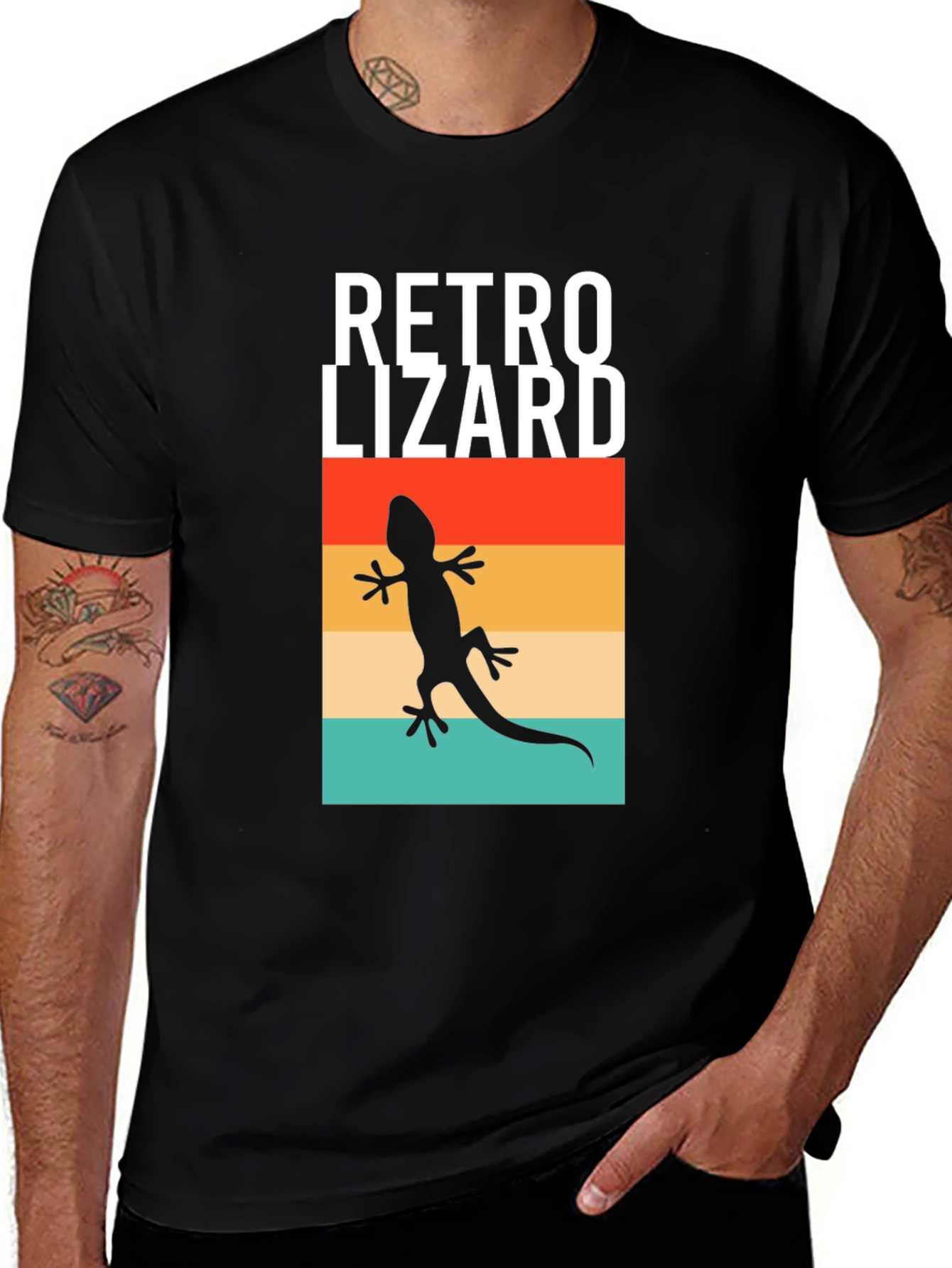 Retro Lizard Graphic Tee - Black Cotton T-Shirt