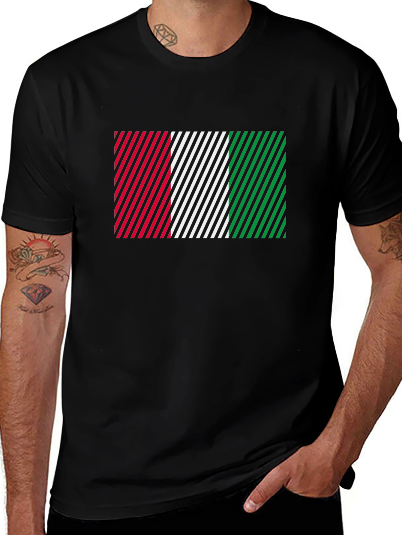 Variant 26 of Striped Italian Flag T-Shirt - Black
