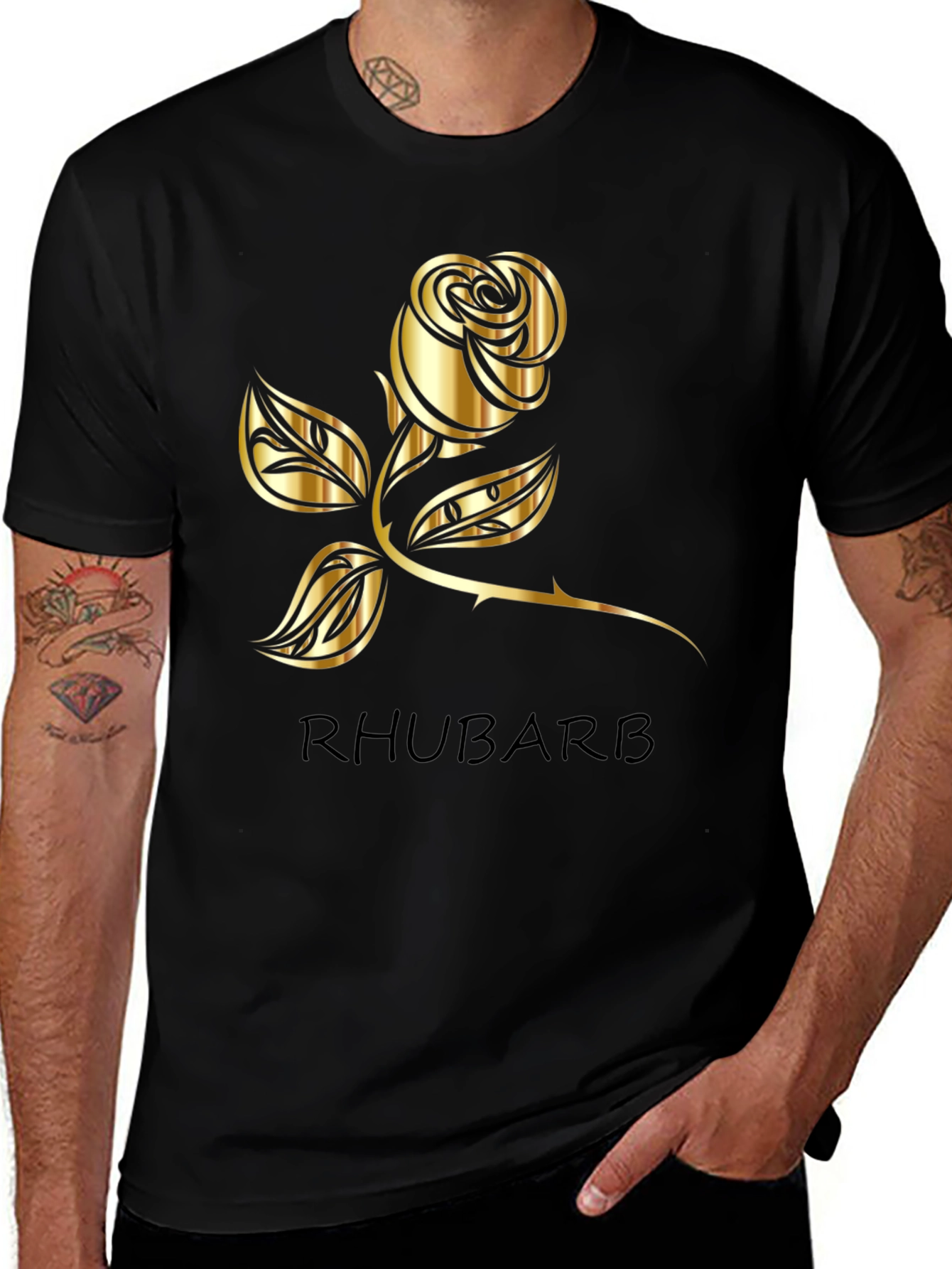 Black Rhubarb Rose Graphic Tee - Black T-Shirt main image