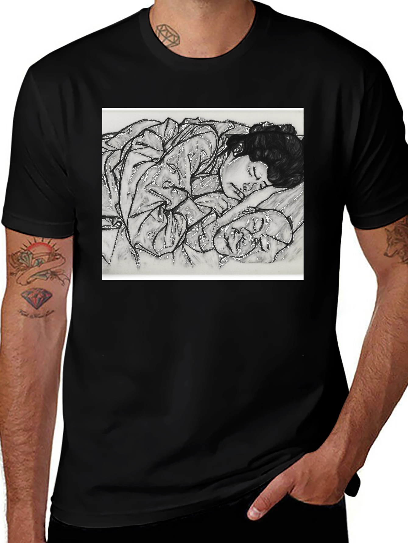 Variant 27 of Unique Graphic Tee - Resting Couple Portrait