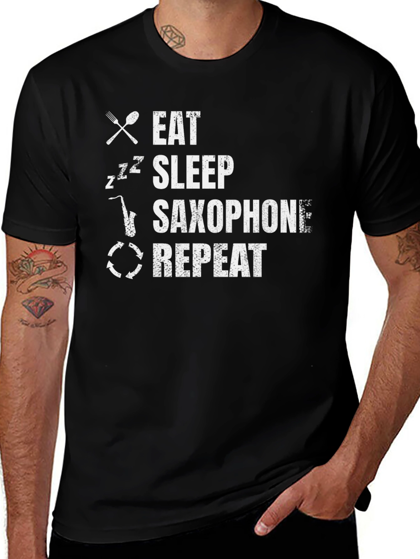 Variant 15 of Eat Sleep Saxophone Repeat Black T-Shirt