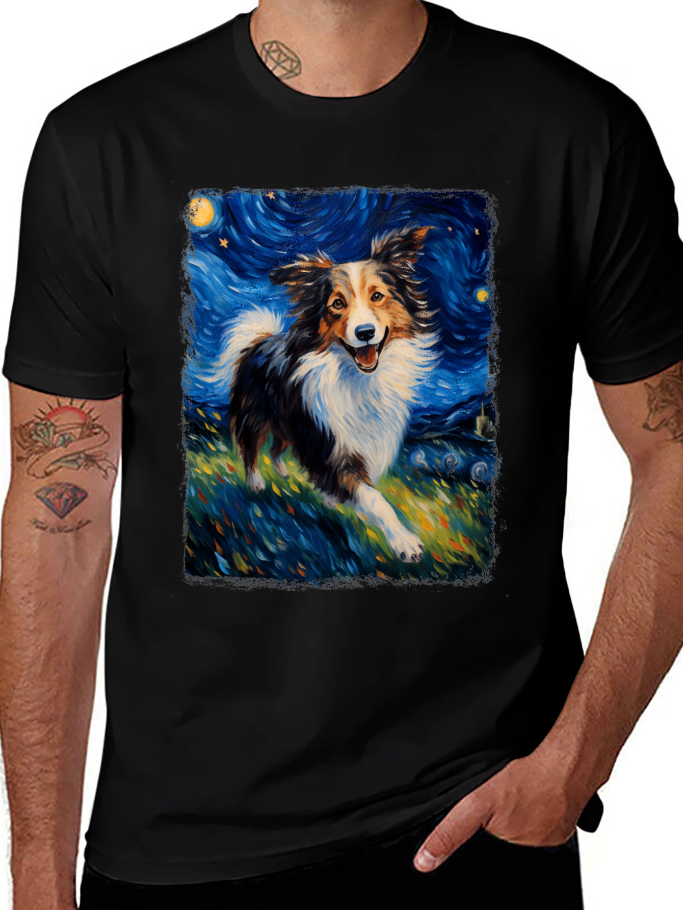 Starry Night Dog T-Shirt - Artistic Collie Tee