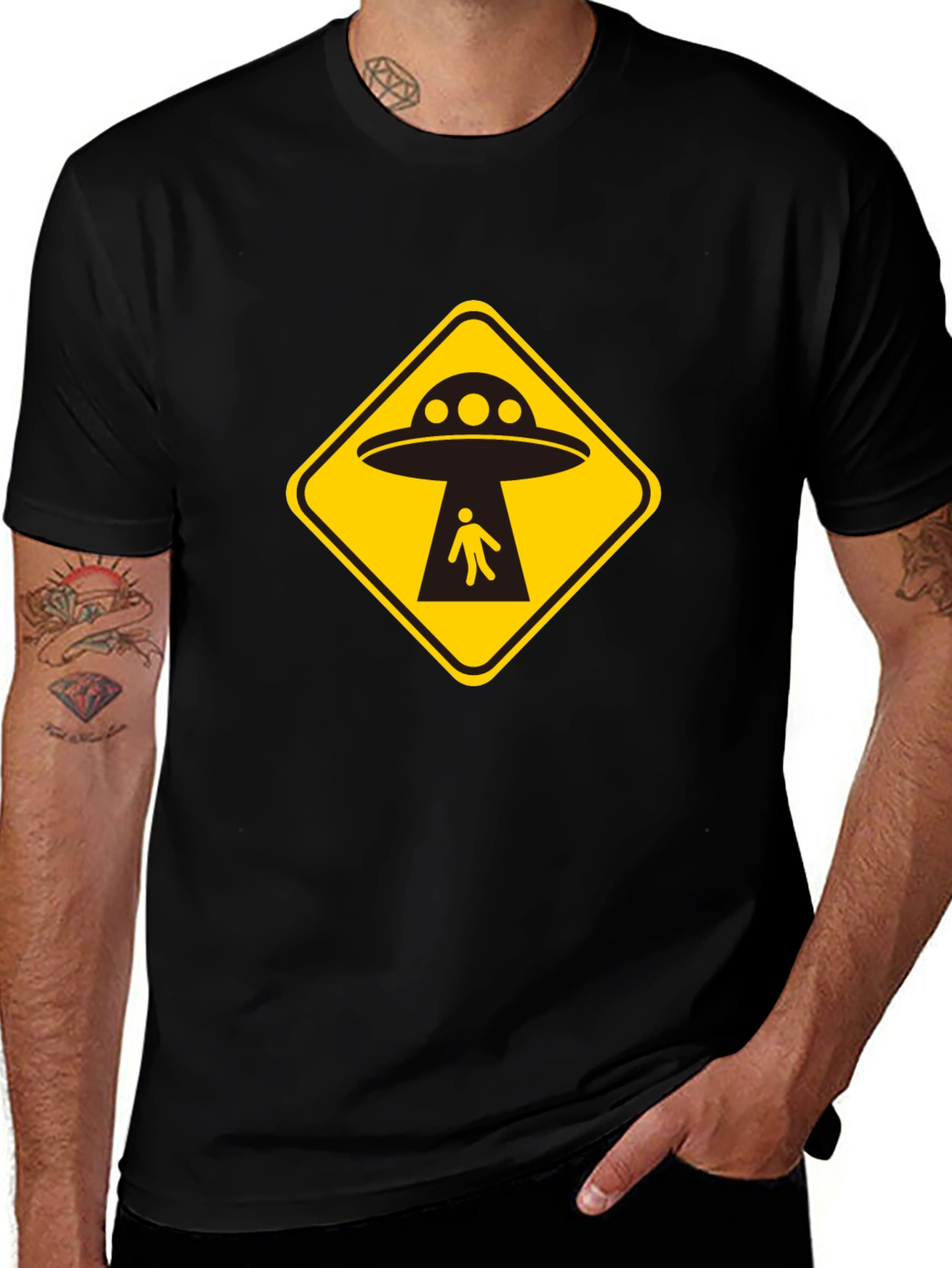 UFO Abduction T-Shirt - Black Cotton Graphic Tee