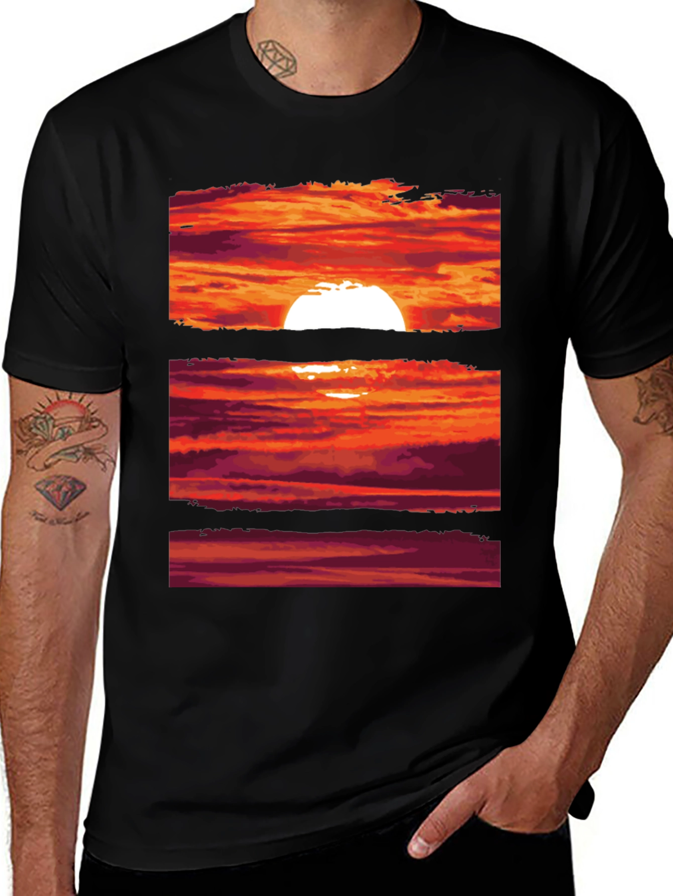 Variant 18 of Sunset Graphic Tee | Black Crew Neck T-Shirt
