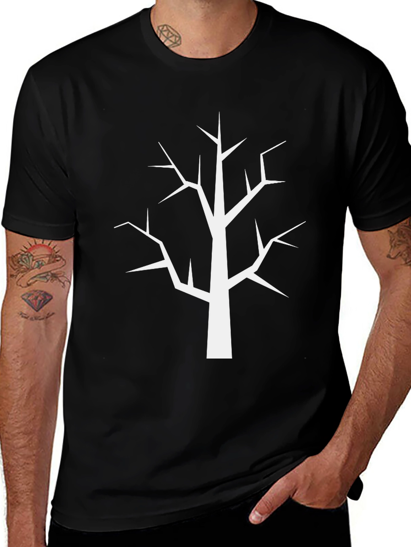 Variant 18 of Black T-Shirt with White Tree Graphic