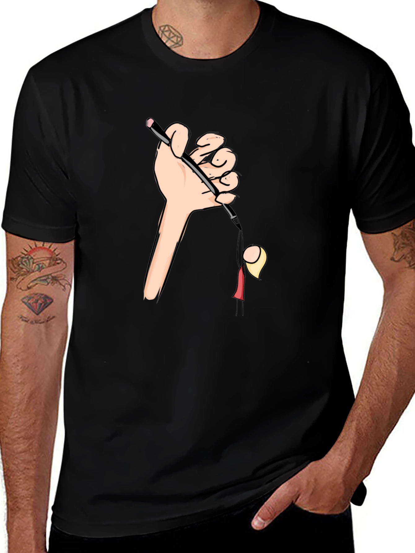 Drawn to You Graphic Tee - Hand Holding Cartoon