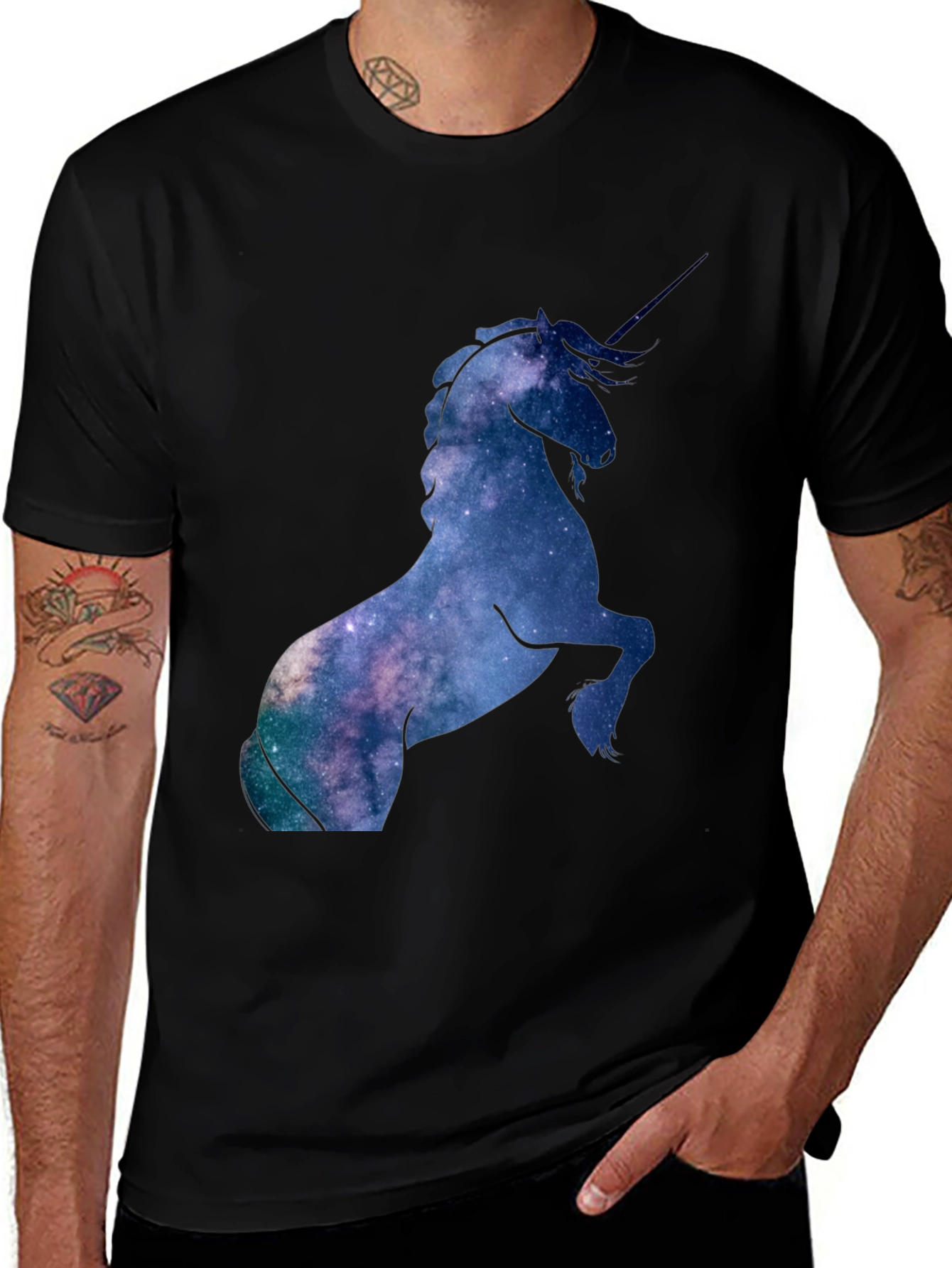 Variant 10 of Unicorn Galaxy Print Black T-Shirt