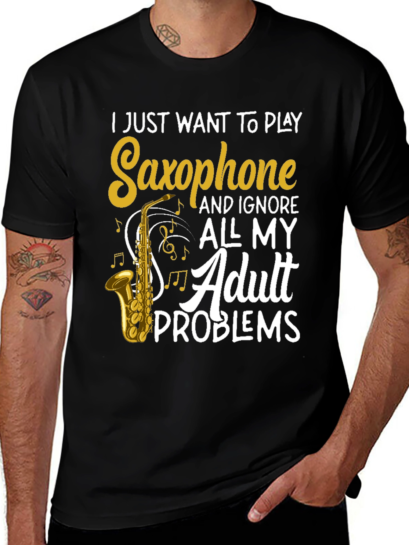 Black Saxophone Player T-Shirt - Adult Problems main image