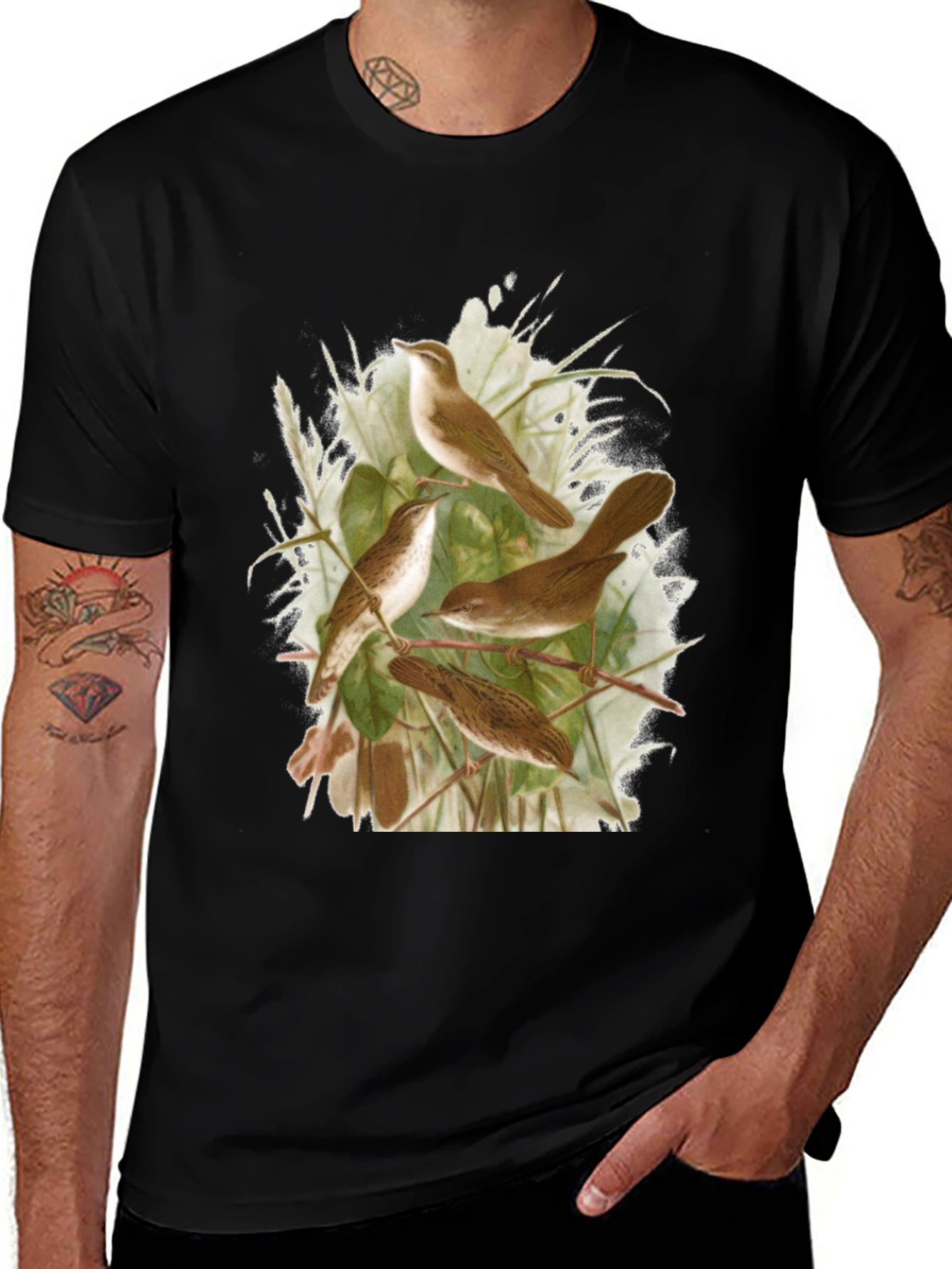 Variant 8 of Vintage Bird Print Black T-Shirt