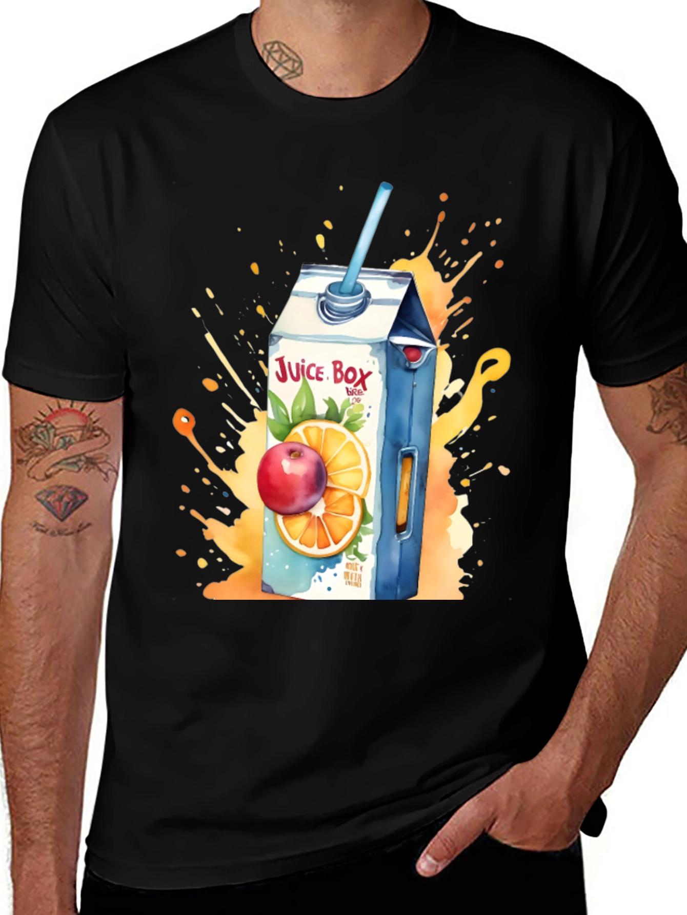 Black Juice Box T-Shirt: Fruit Splash Design main image