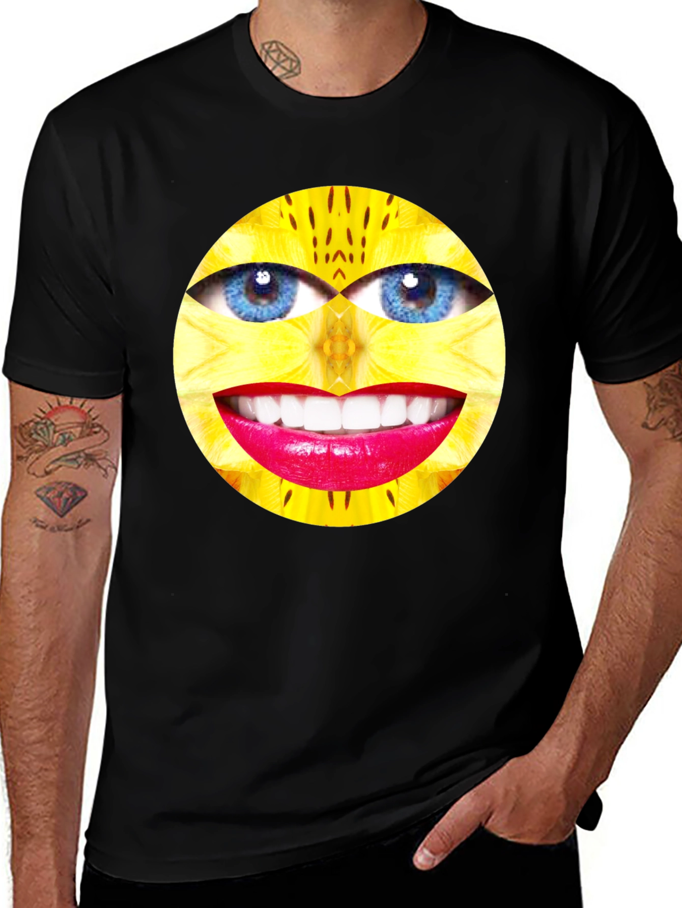 Variant 29 of Surreal Face Graphic Black T-Shirt
