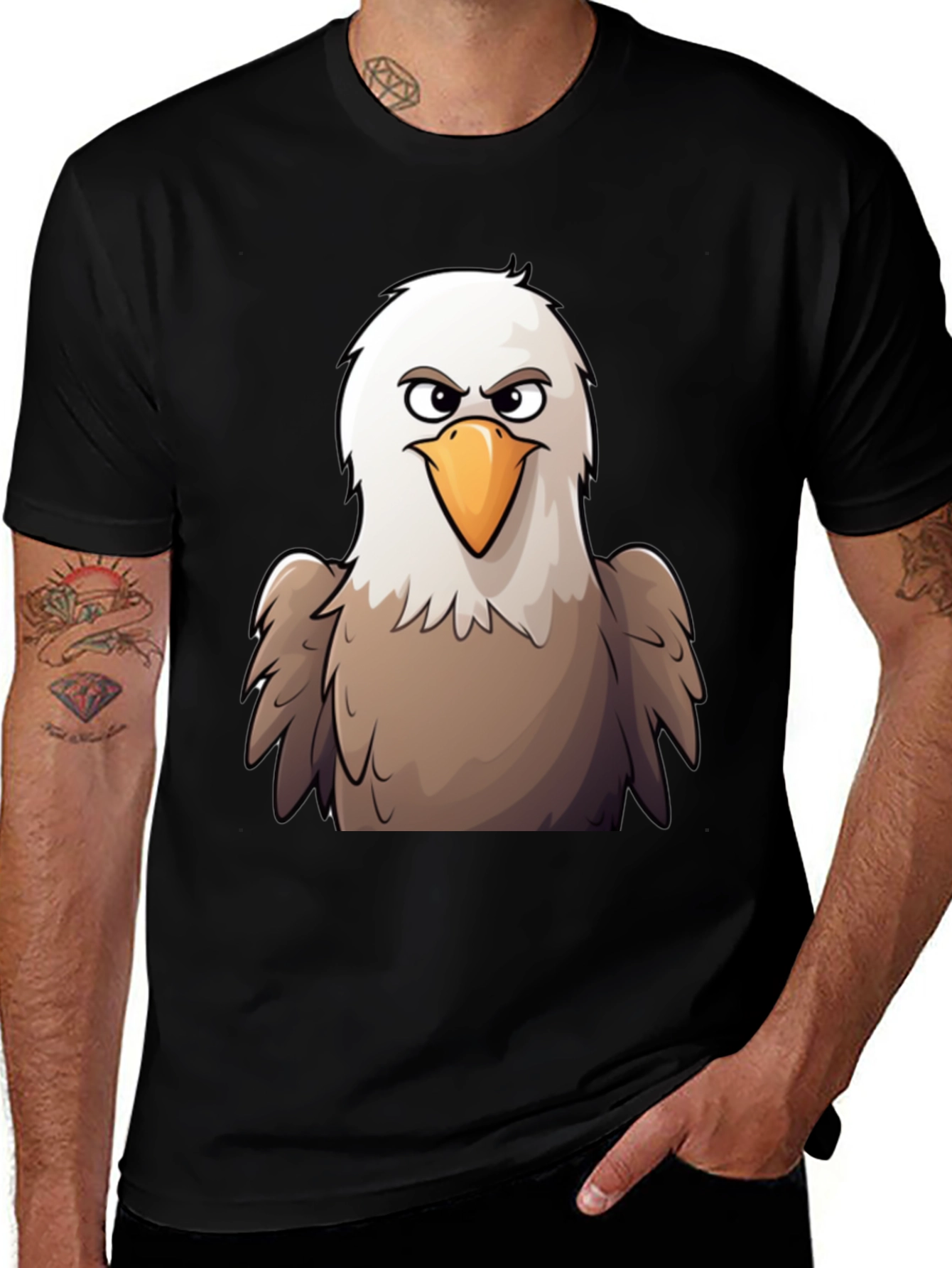 Variant 2 of Eagle Cartoon Graphic T-Shirt - Black Cotton Tee