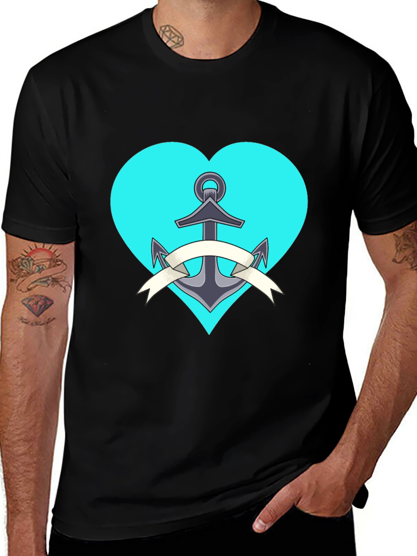 Variant 22 of Anchor Heart Graphic Tee - Men's Black T-Shirt