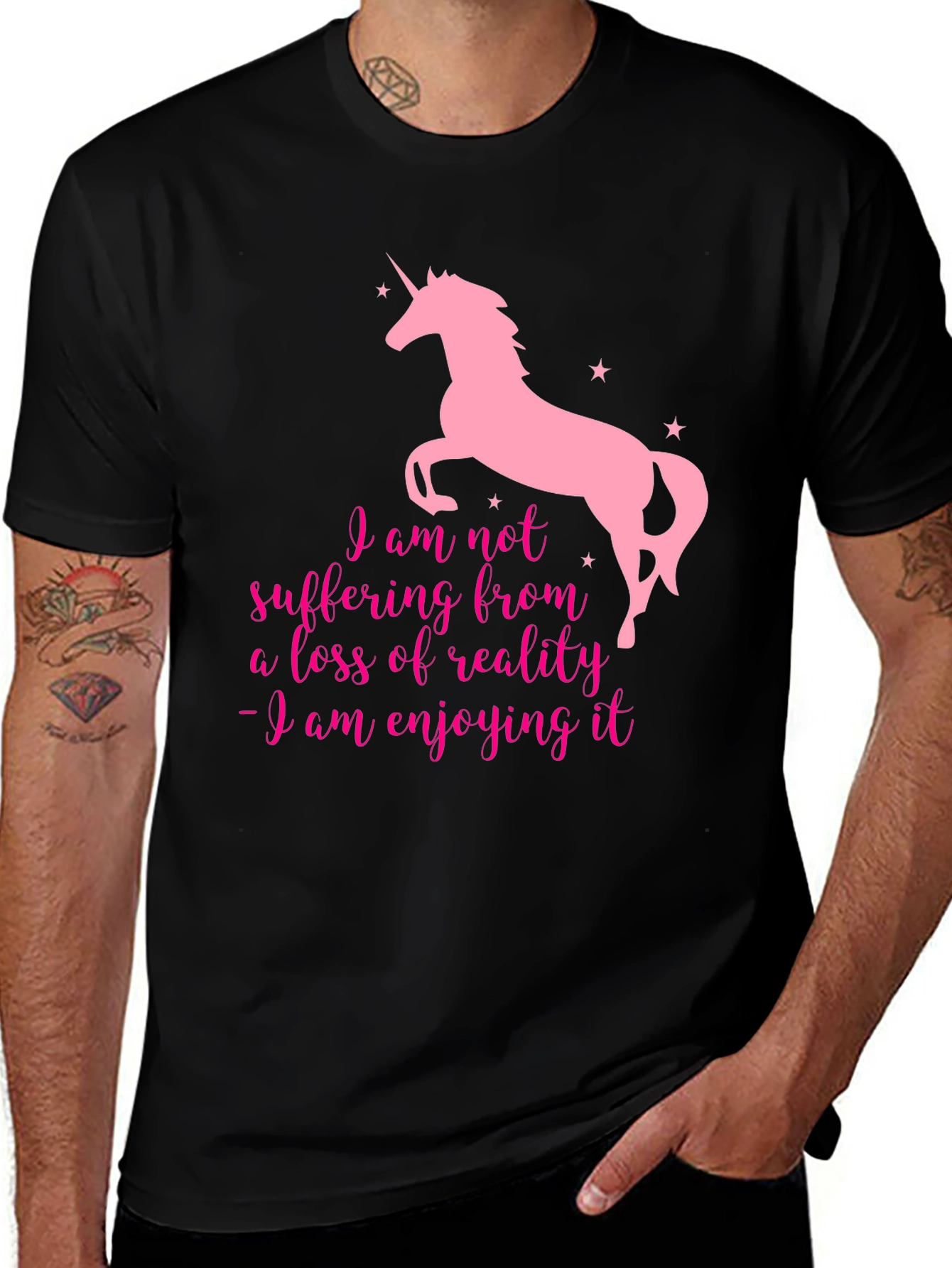 Variant 27 of Unicorn 'Enjoying Reality' Black T-Shirt