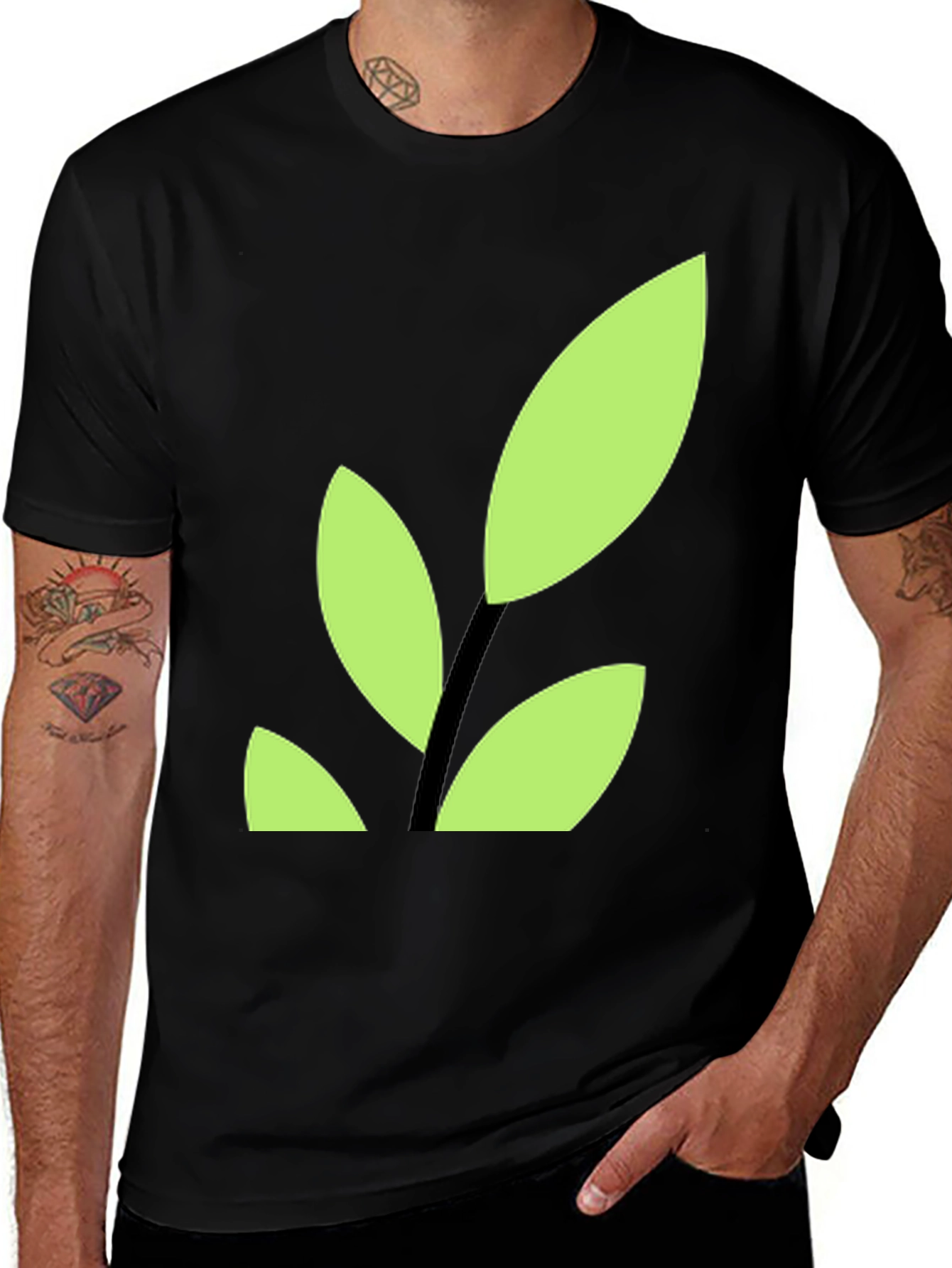 Variant 17 of Modern Leaf Graphic Tee - Black Cotton Blend Shirt