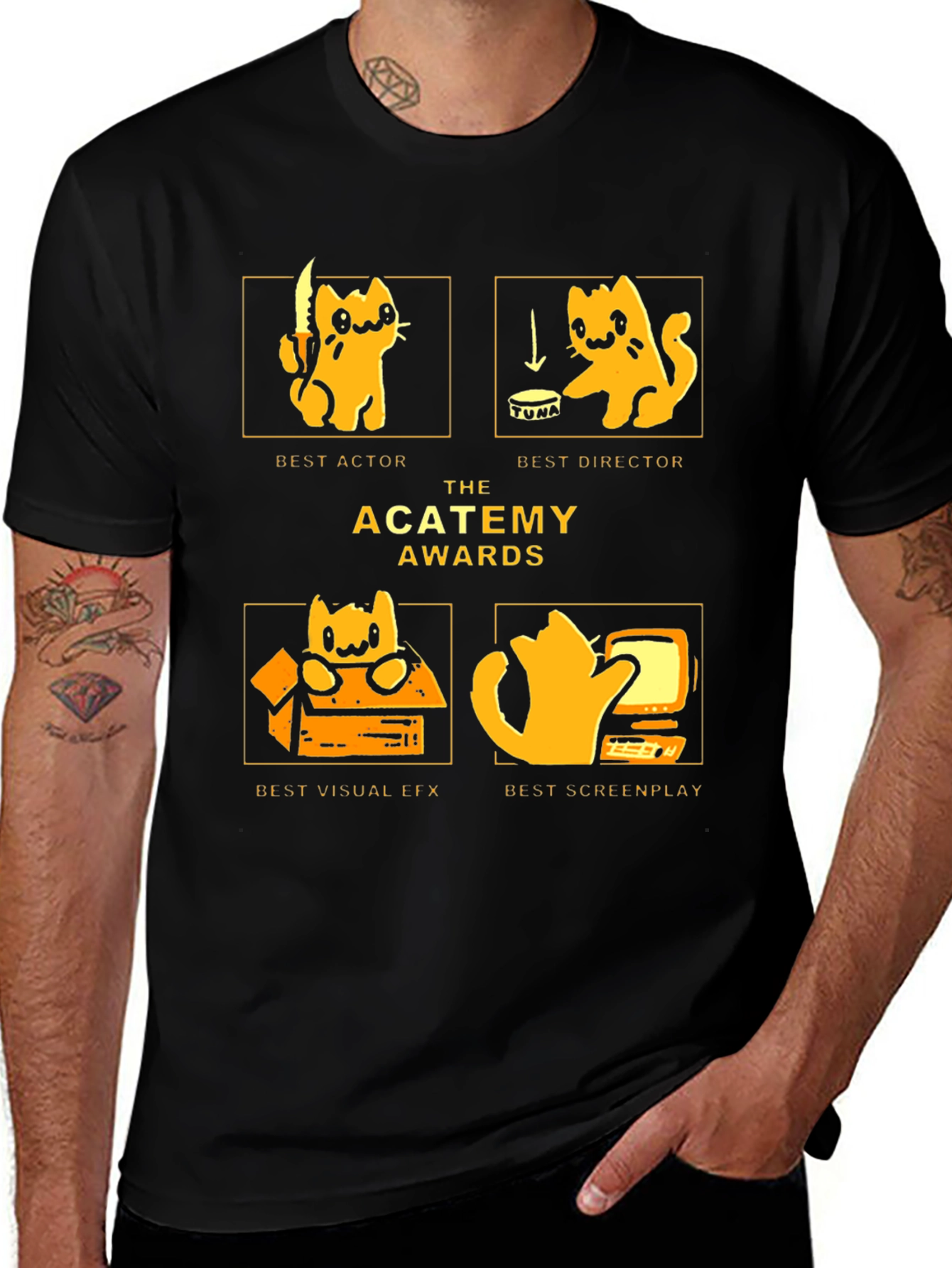 Cat Awards Black T-Shirt - Best Actor Director Screenplay VFX