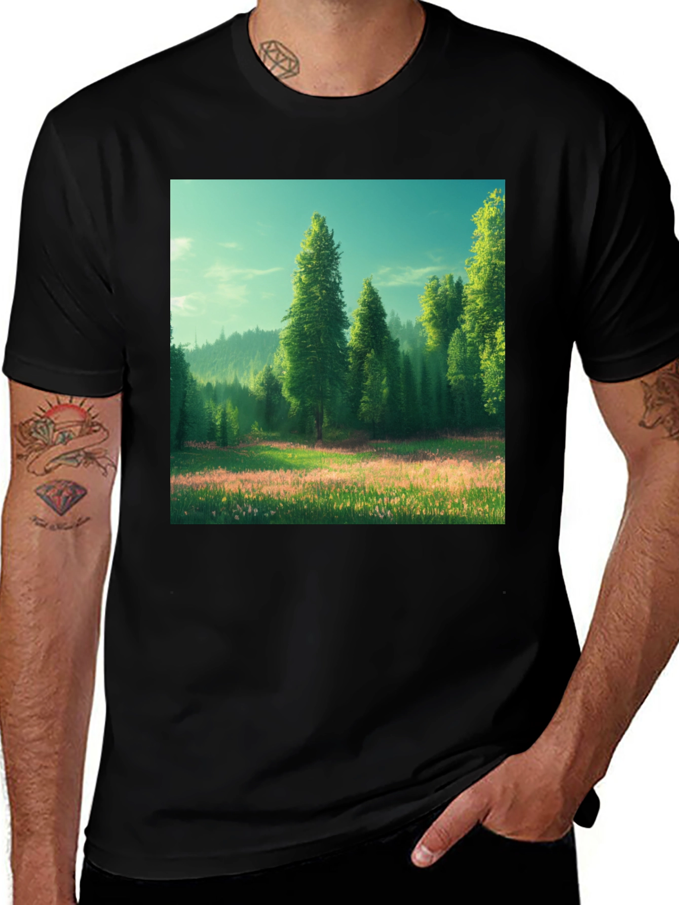 Variant 9 of Nature Forest Graphic Tee - Stylish Black Cotton Shirt