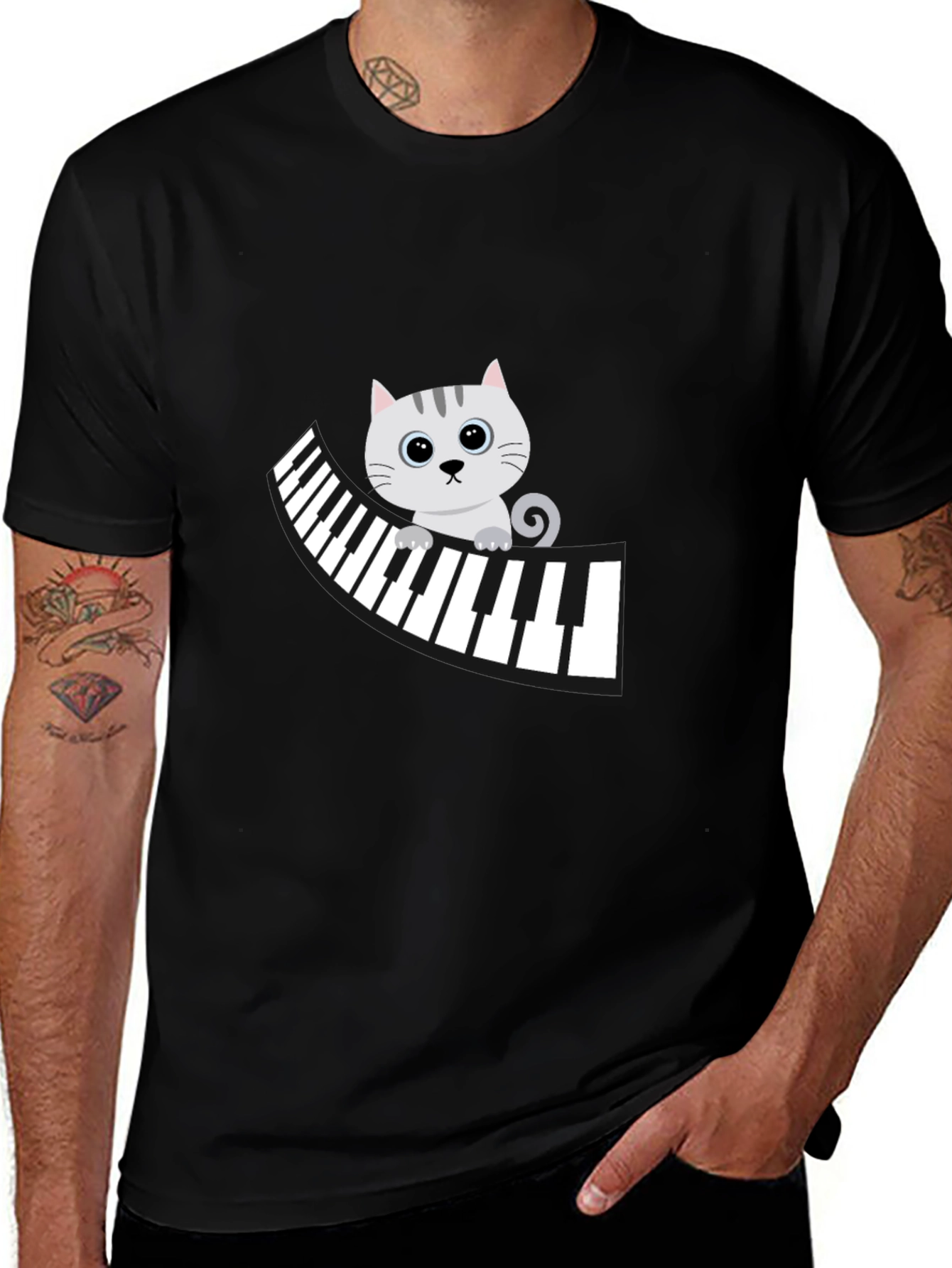 Variant 27 of Cat on Piano T-Shirt - Musical Kitten Tee