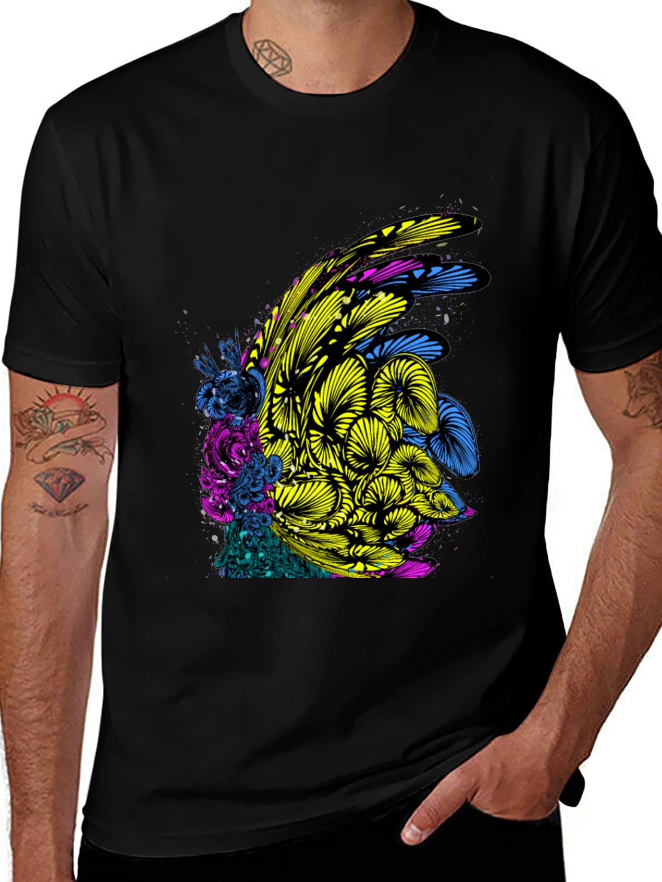 Variant 12 of Abstract Floral Graphic Print Black T-Shirt
