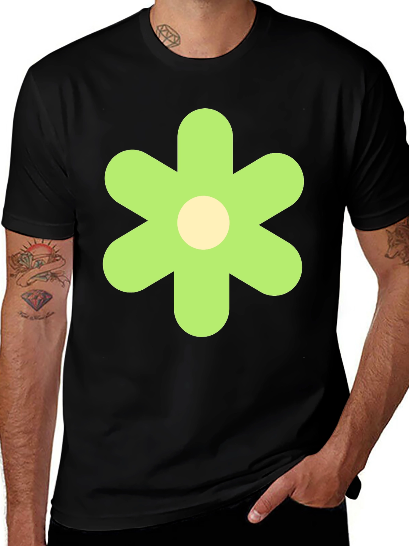 Groovy Green Flower Graphic Tee - Retro Style