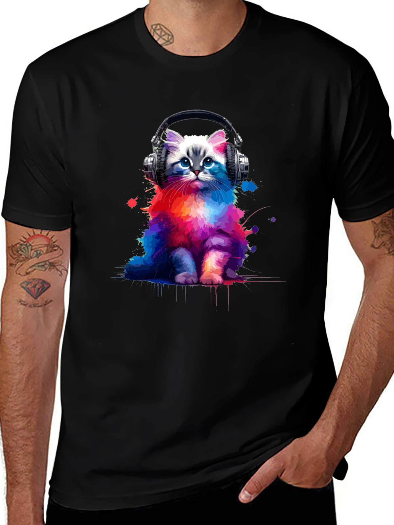 Variant 13 of Colorful Cat Headphones Graphic Tee