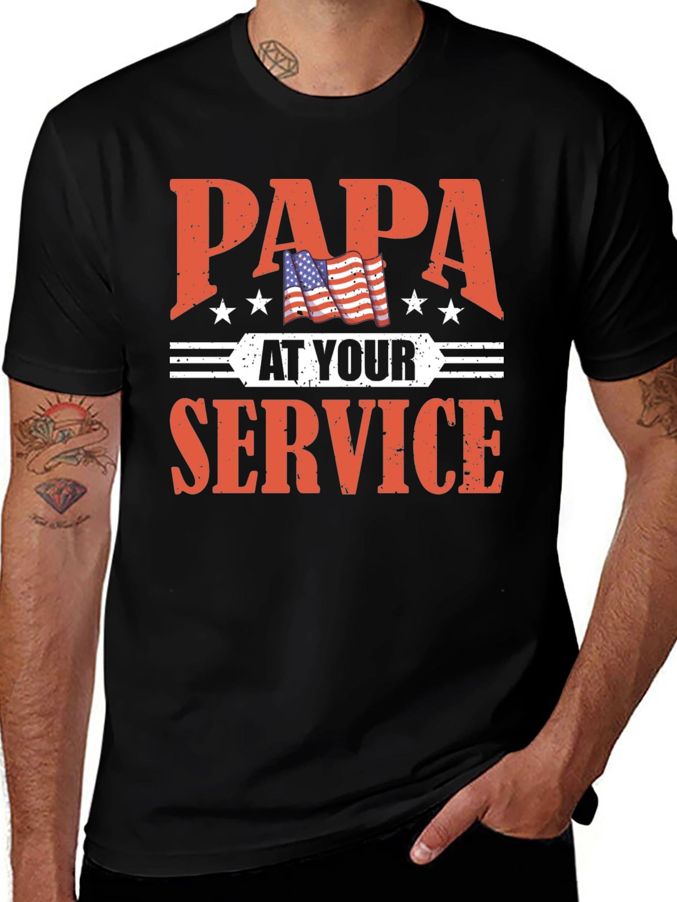Variant 18 of Papa At Your Service Patriotic Graphic T-Shirt