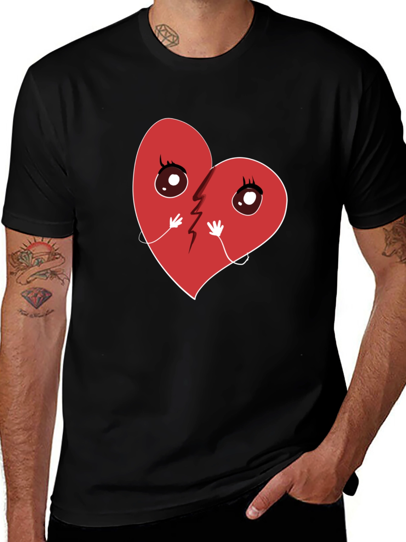 Variant 2 of Broken Heart Cartoon Graphic T-Shirt - Unisex Casual Tee
