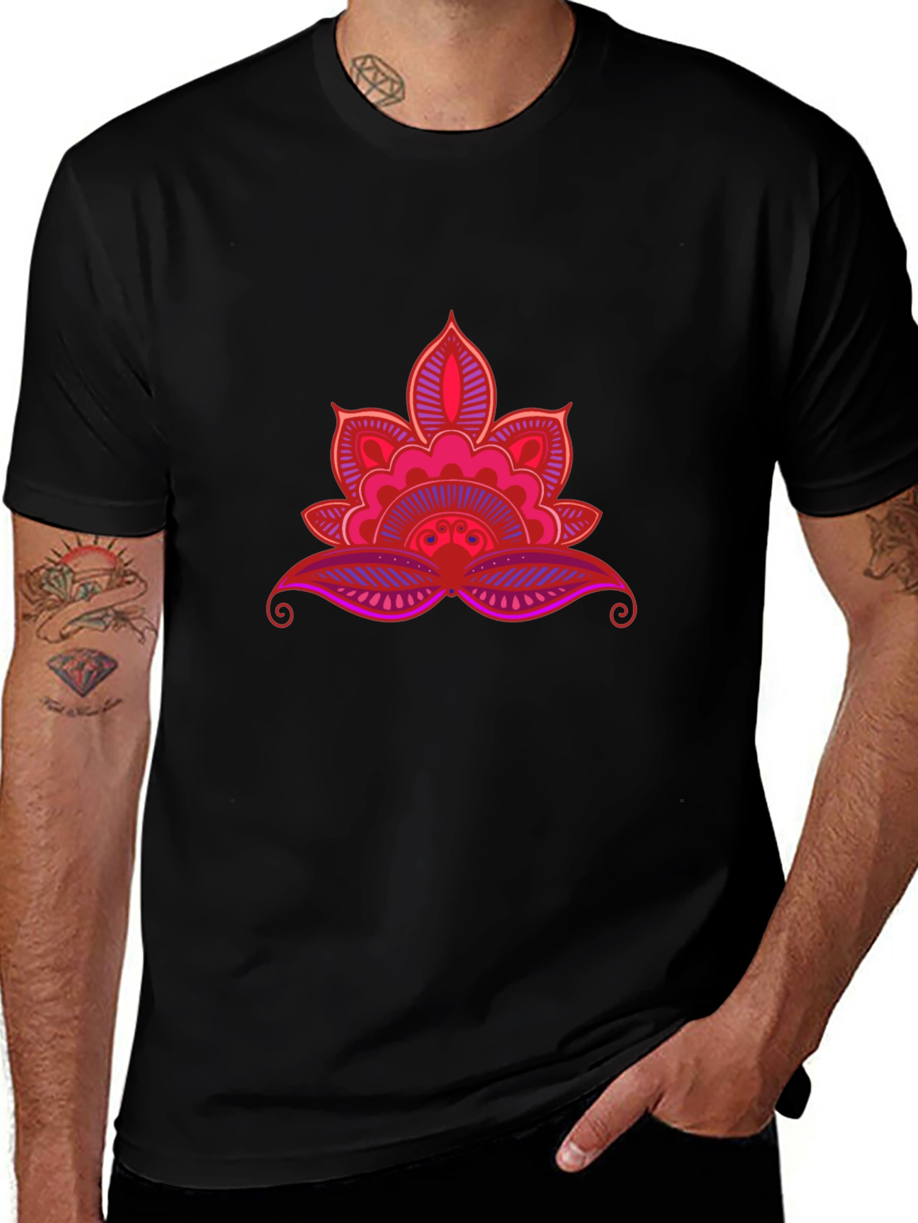 Variant 27 of Lotus Mandala Graphic Black Tee
