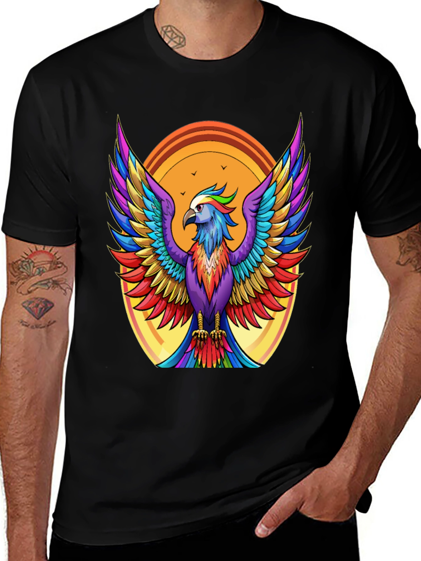 Rainbow Phoenix Graphic Tee - Bold Bird Design